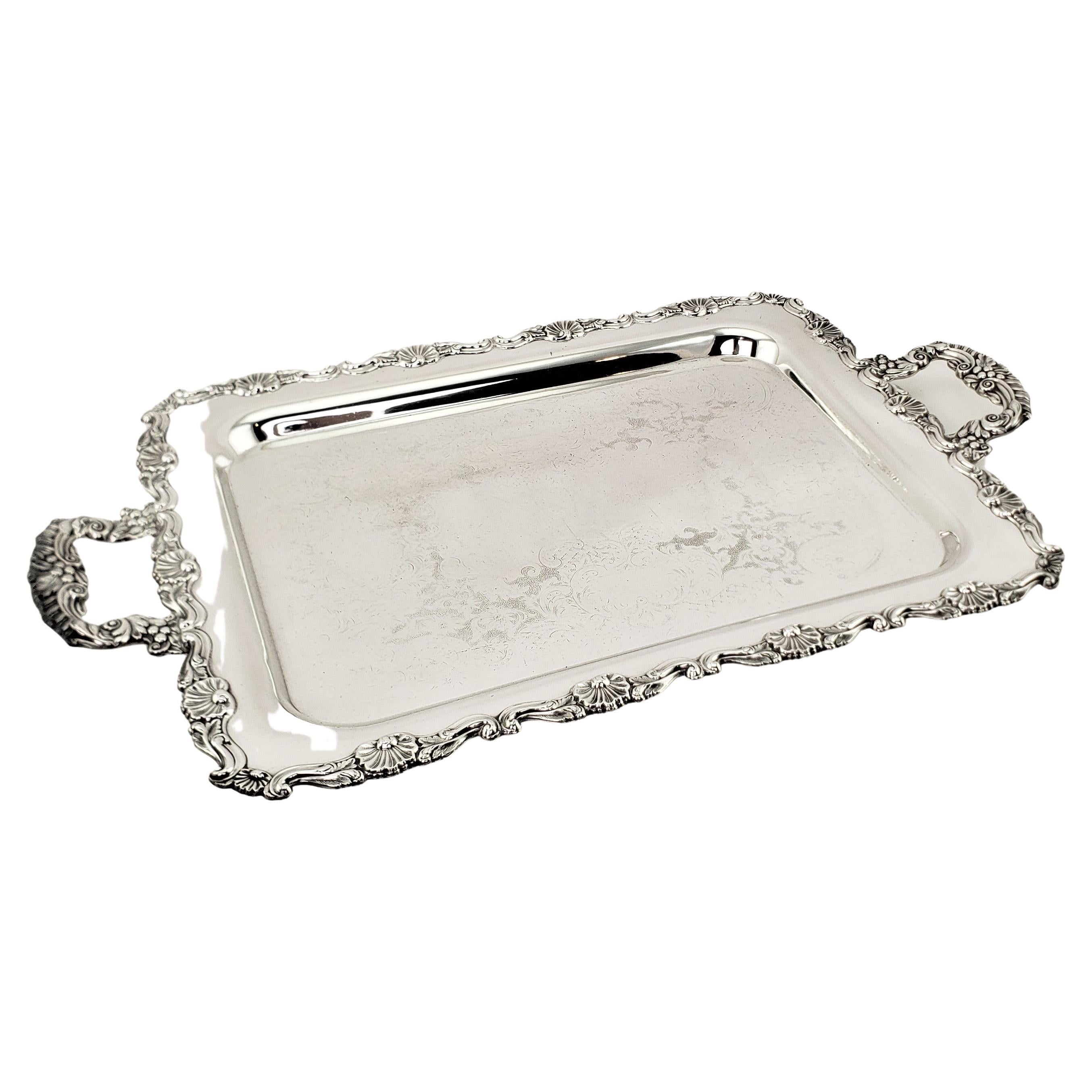 Antique Rectangular Silver Plated Serving Tray with Stylized Floral Decoration