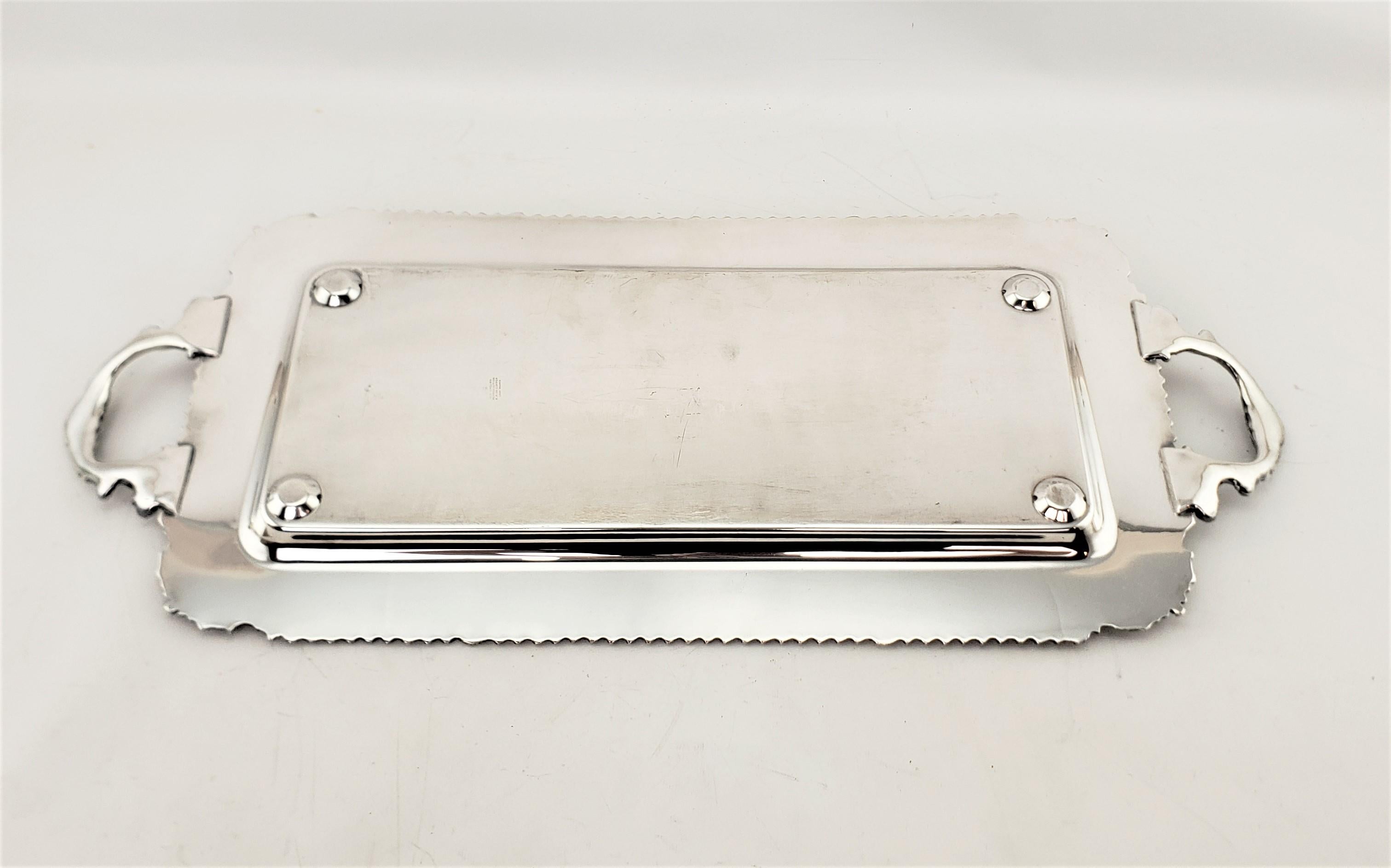 20th Century Antique Rectangular Silver Plated Serving Tray with Stylized Rope Decoration For Sale