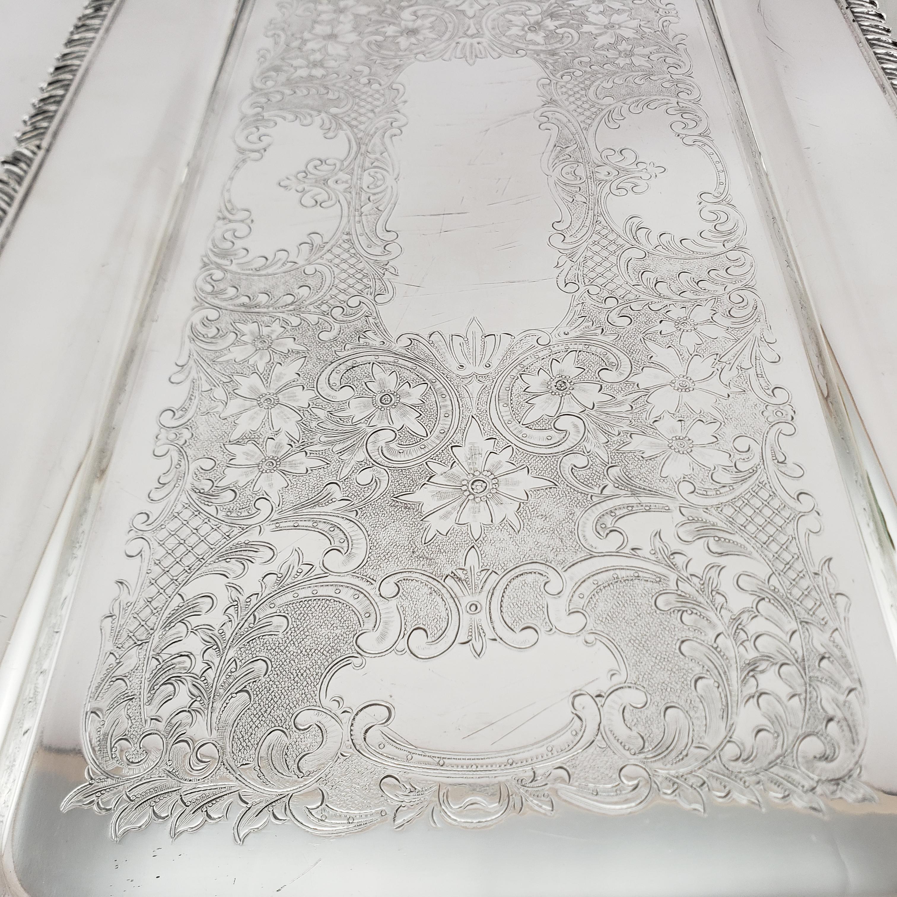 Antique Rectangular Silver Plated Serving Tray with Stylized Rope Decoration For Sale 2