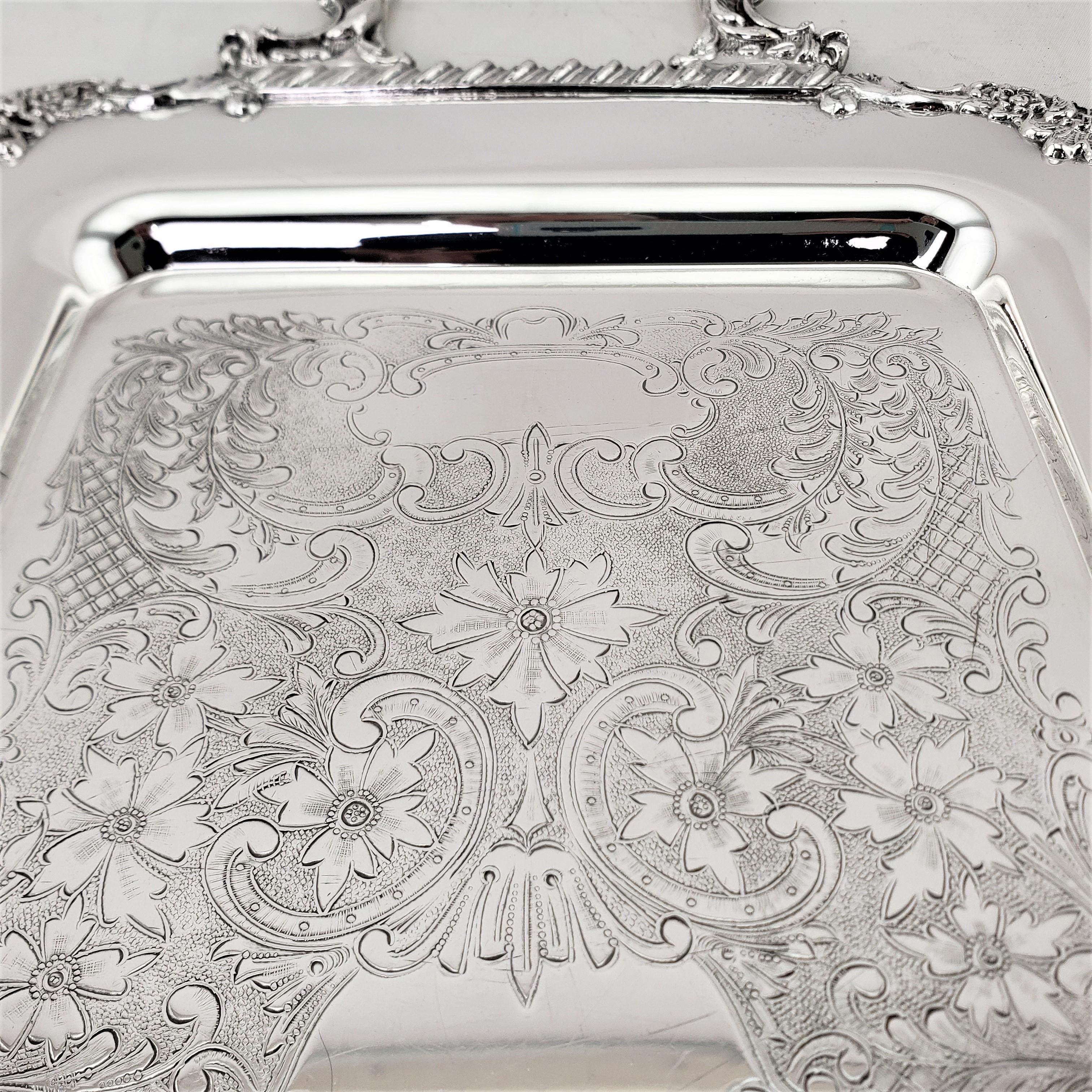 Antique Rectangular Silver Plated Serving Tray with Stylized Rope Decoration For Sale 3