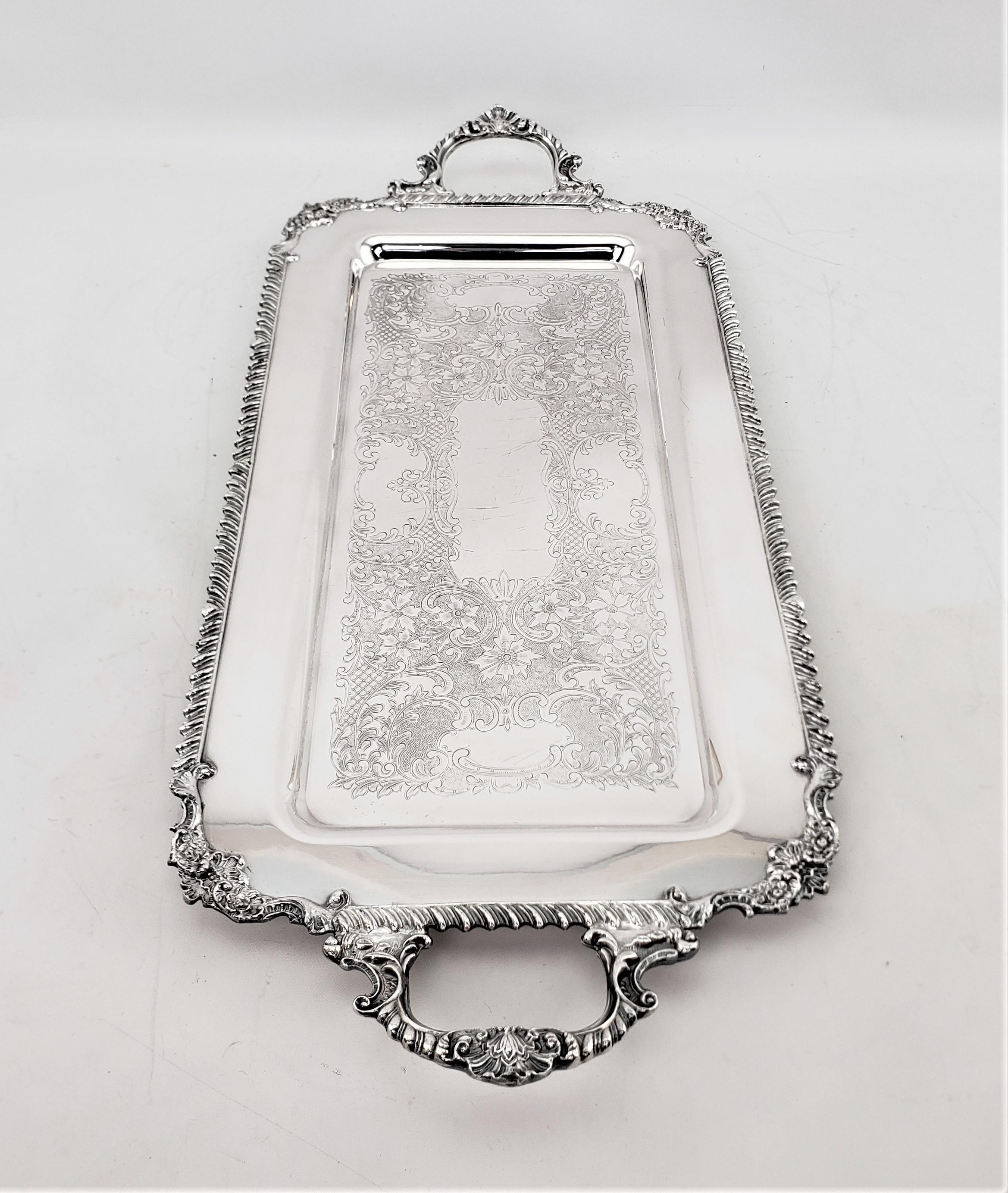 Victorian Antique Rectangular Silver Plated Serving Tray with Stylized Rope Decoration For Sale