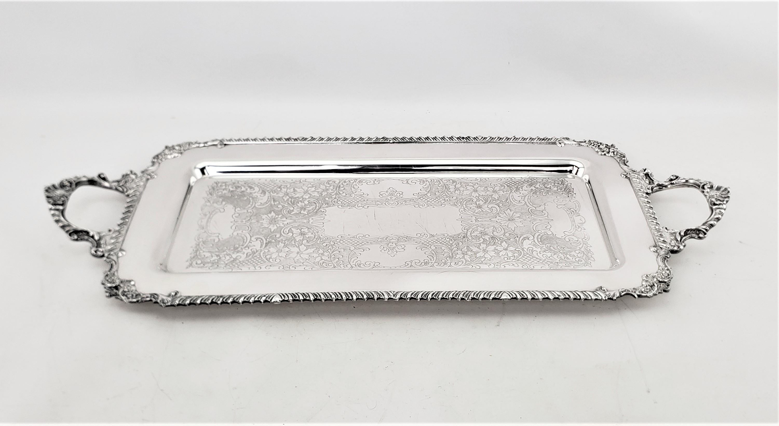 English Antique Rectangular Silver Plated Serving Tray with Stylized Rope Decoration For Sale