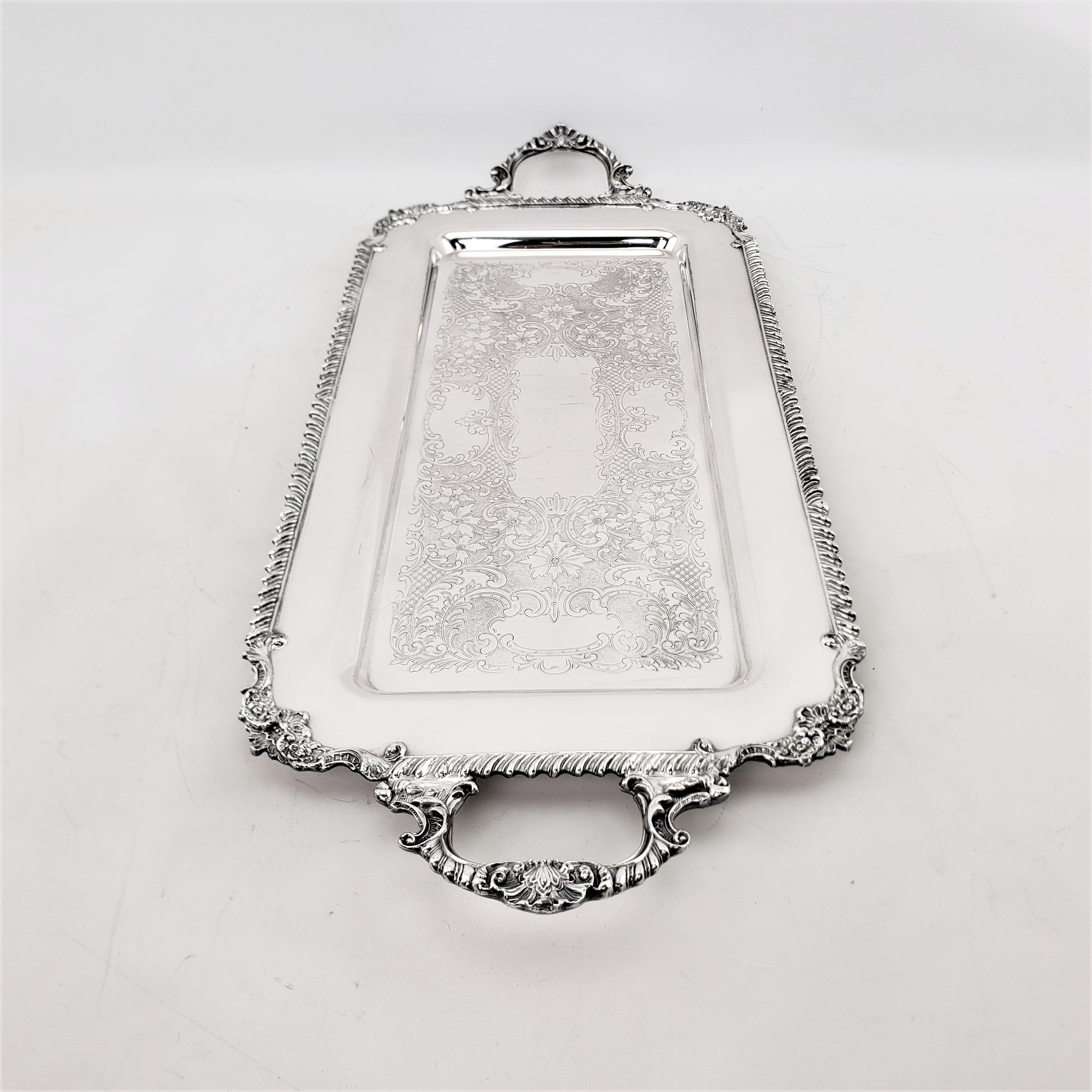 20th Century Antique Rectangular Silver Plated Serving Tray with Stylized Rope Decoration For Sale