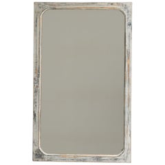 Antique Rectangular Wall Mirror, Whitewashed Wood Frame, France, 1900s