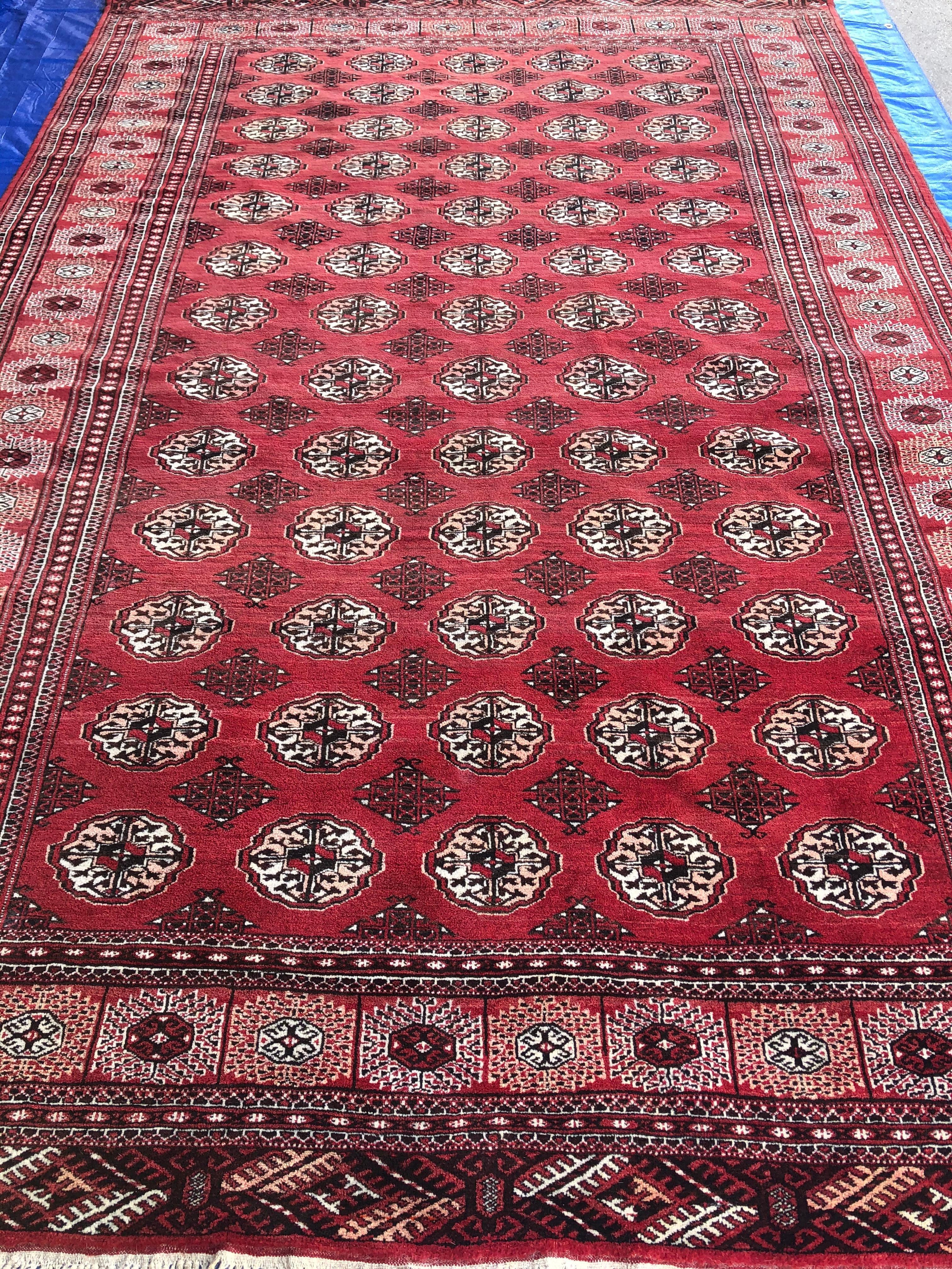 Tribal Antique Red Afghan Ersari Hand Knotted Turkoman Rug, circa 1920 For Sale
