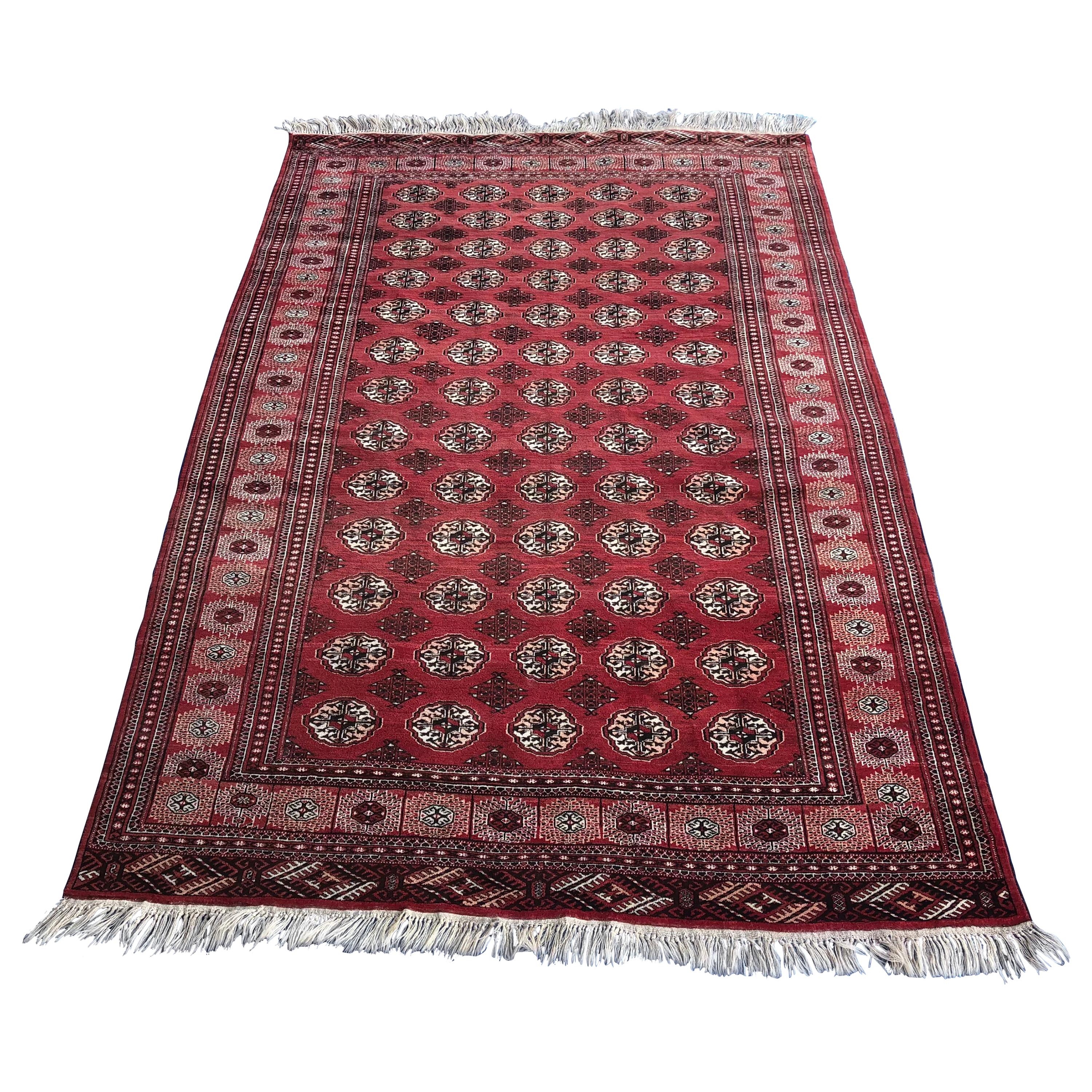 Antique Red Afghan Ersari Hand Knotted Turkoman Rug, circa 1920 For Sale