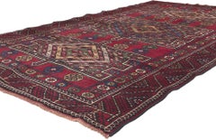 Ancien tapis baluch afghan noirmaïque rouge, 05'03 x 09'04