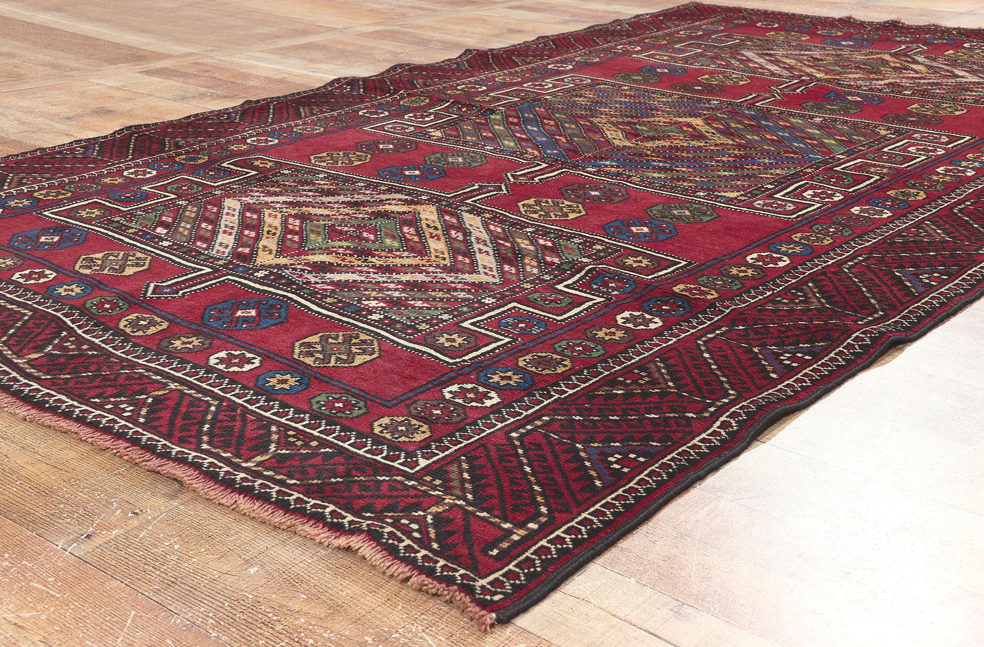 Alfombra afgana nómada baluch roja antigua, 05'03 x 09'04 siglo XX en venta
