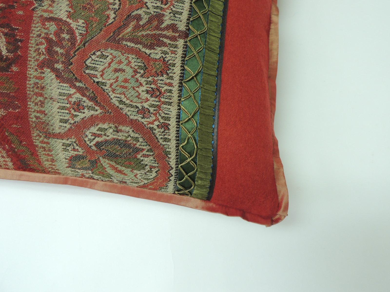 Anglo Raj Antique Red and Black Kashmir Paisley Lumbar Decorative Pillow