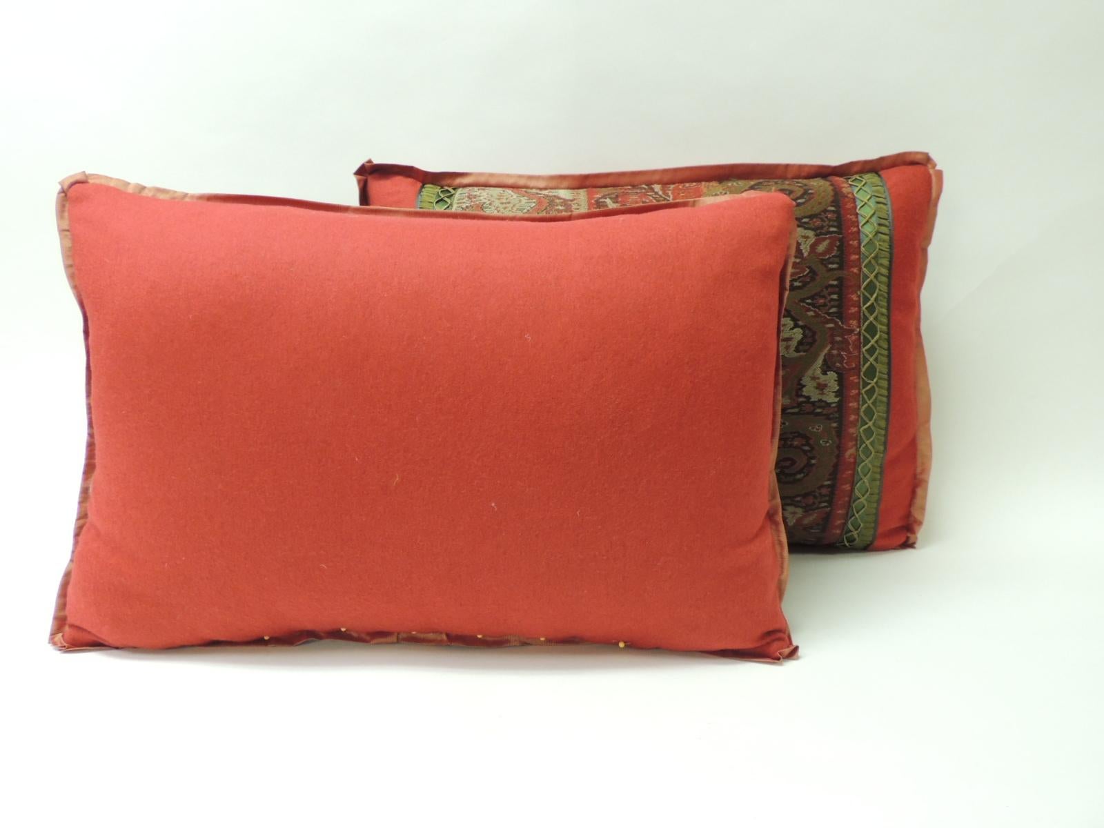 Indian Antique Red and Black Kashmir Paisley Lumbar Decorative Pillow