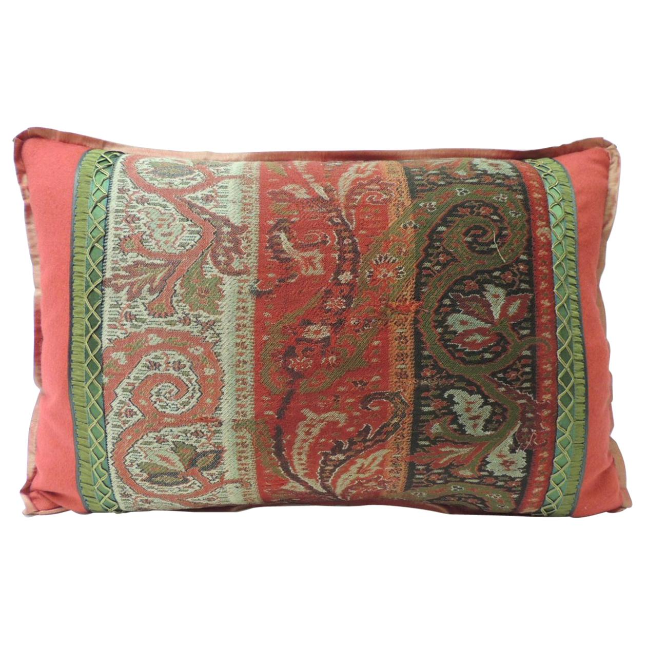 Antique Red and Black Kashmir Paisley Lumbar Decorative Pillow