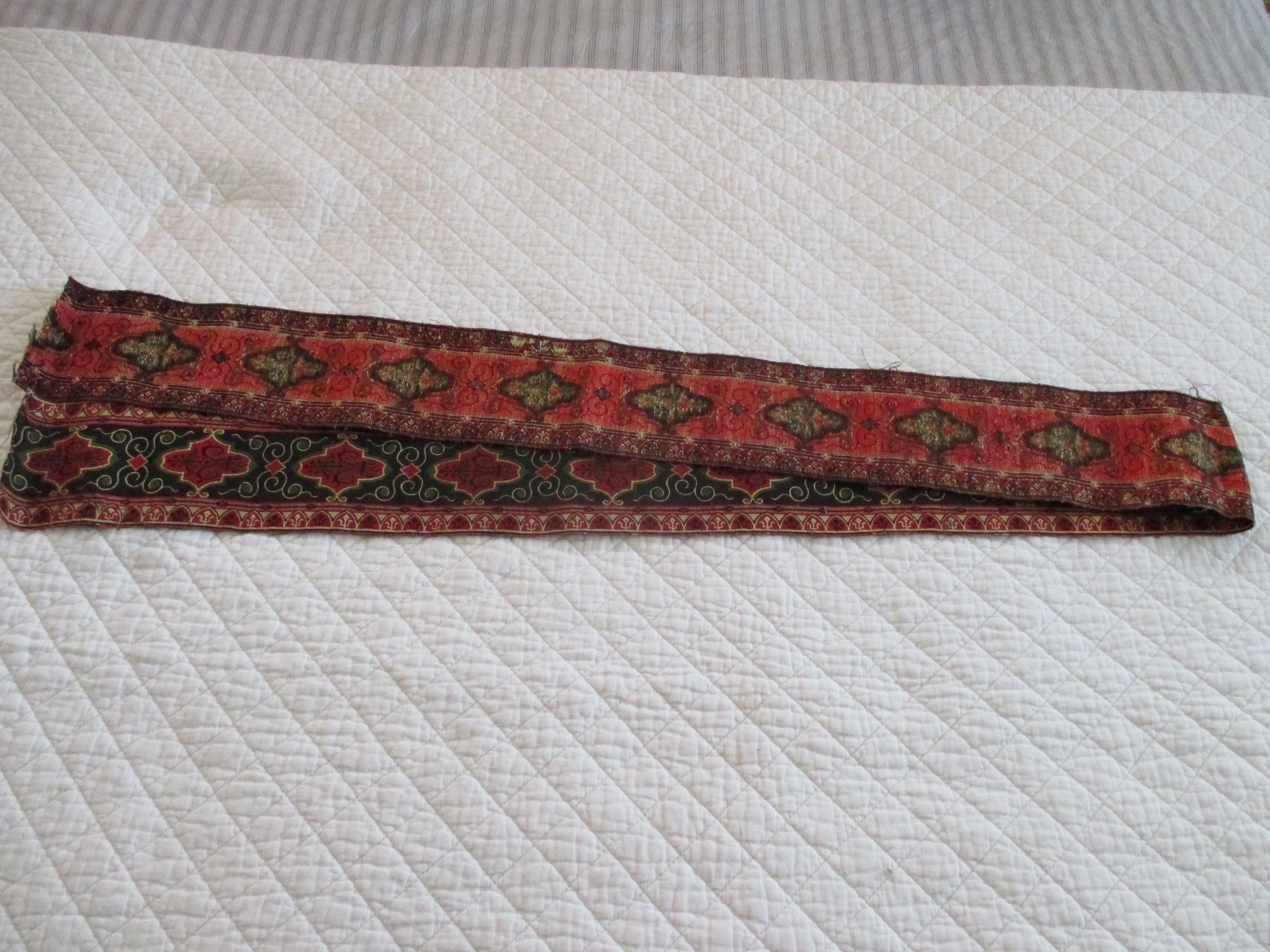 Arts and Crafts Antique Red and Black Woven Tapestry Style Trim