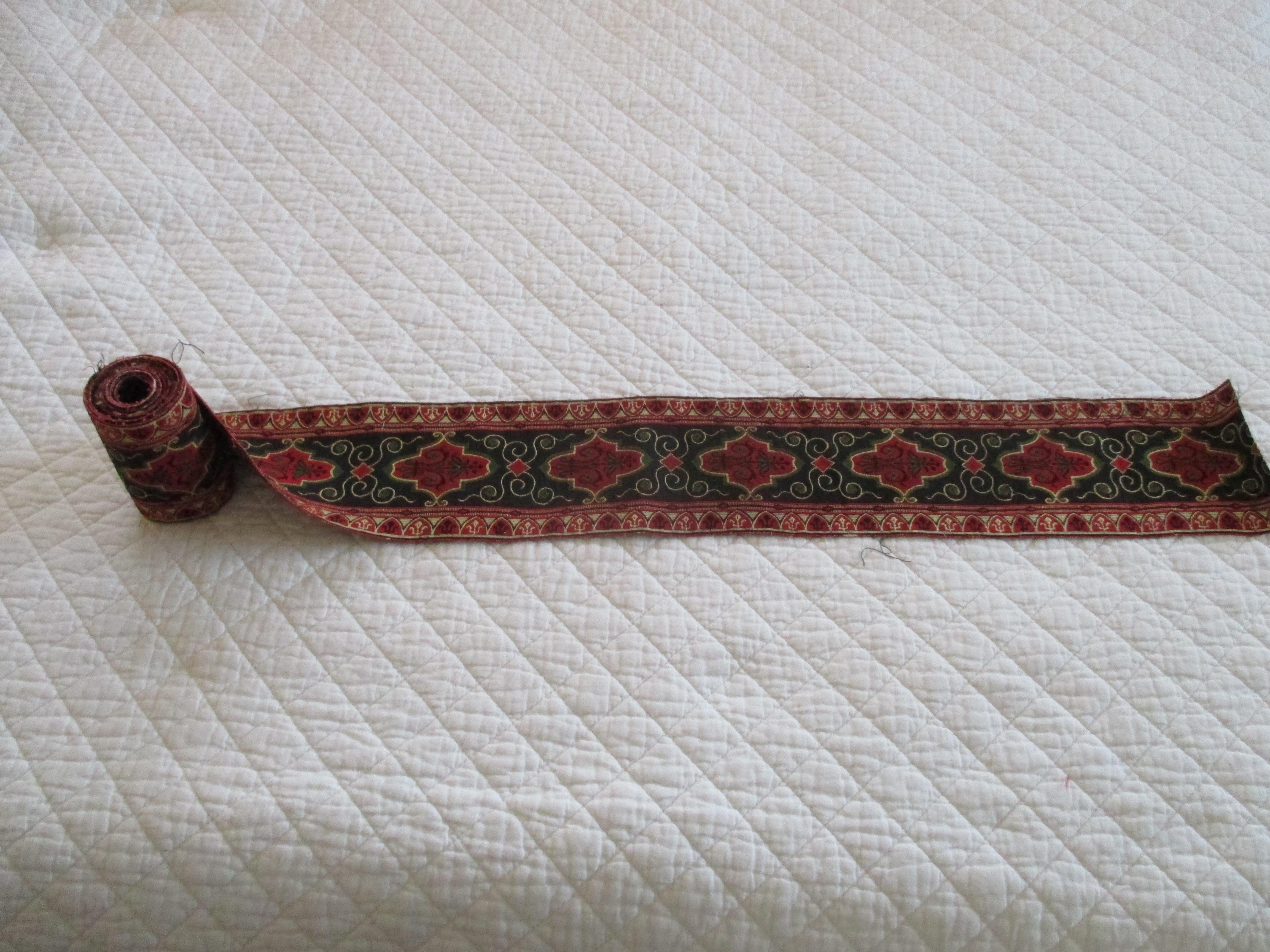 English Antique Red and Black Woven Tapestry Style Trim