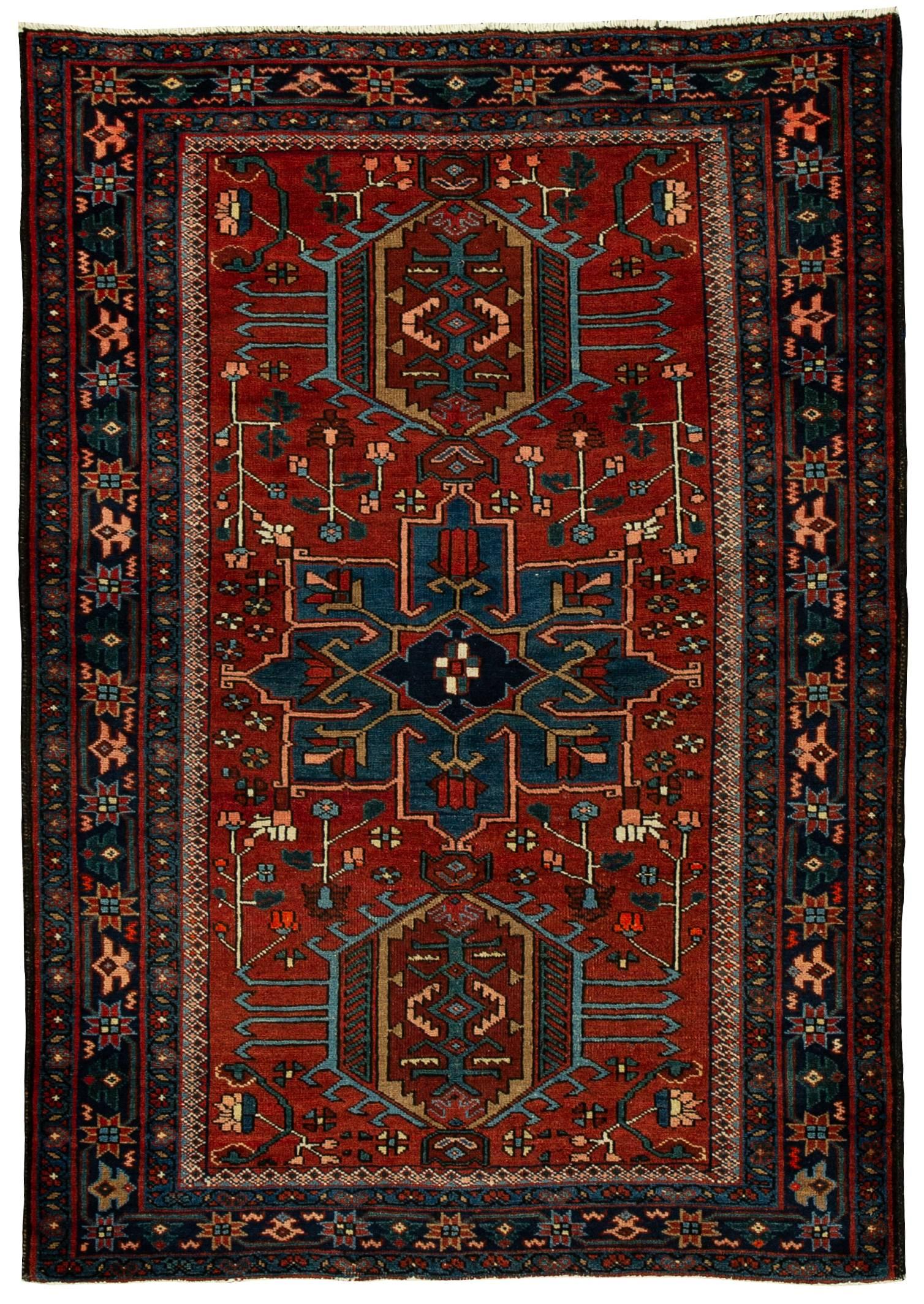 Antique hand-knotted Persian Heriz rug. This piece features a with an all-over design. Material: Hand-knotted wool. Measures: 3'6