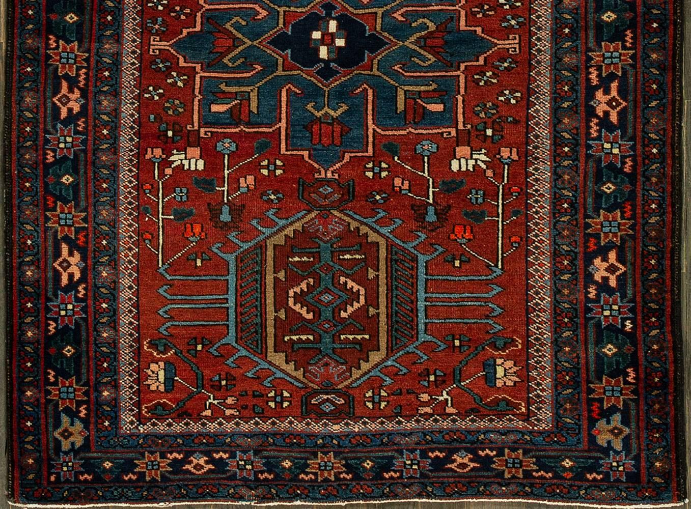 Antique Red and Blue Persian Heriz Rug In Excellent Condition In Norwalk, CT