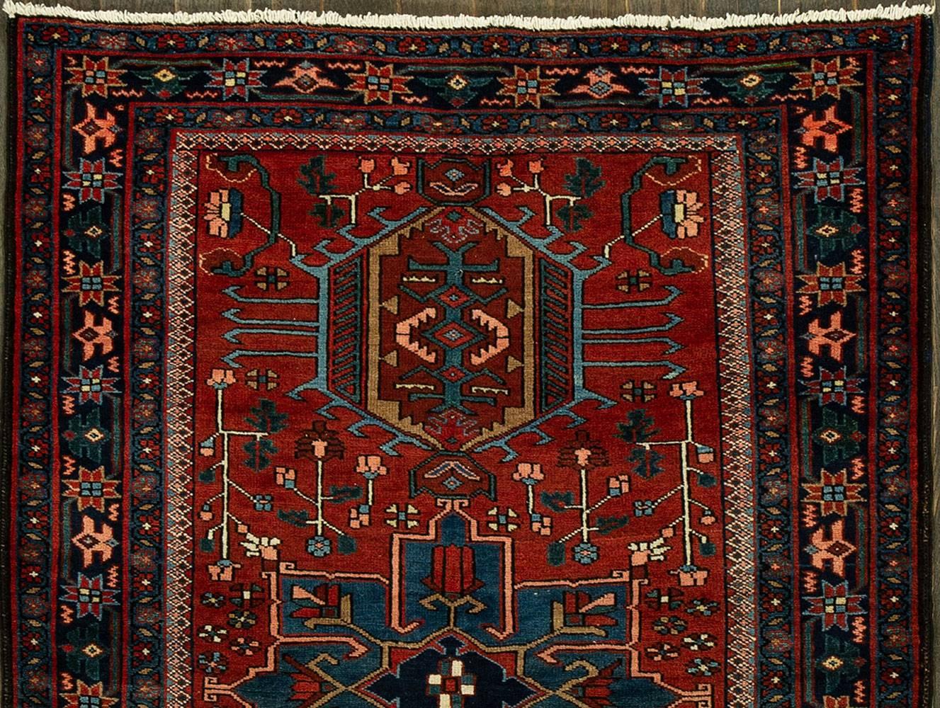 Mid-20th Century Antique Red and Blue Persian Heriz Rug
