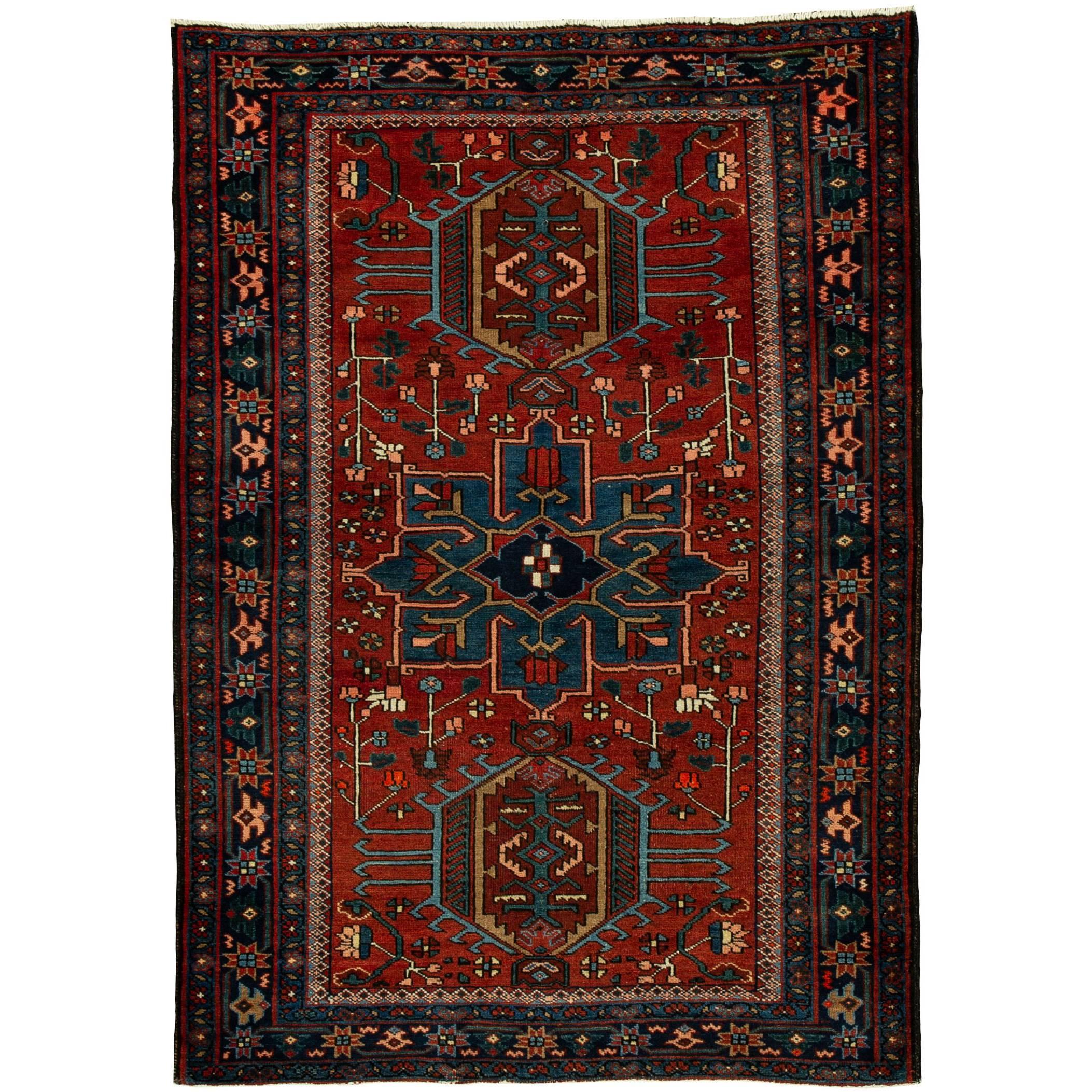 Antique Red and Blue Persian Heriz Rug