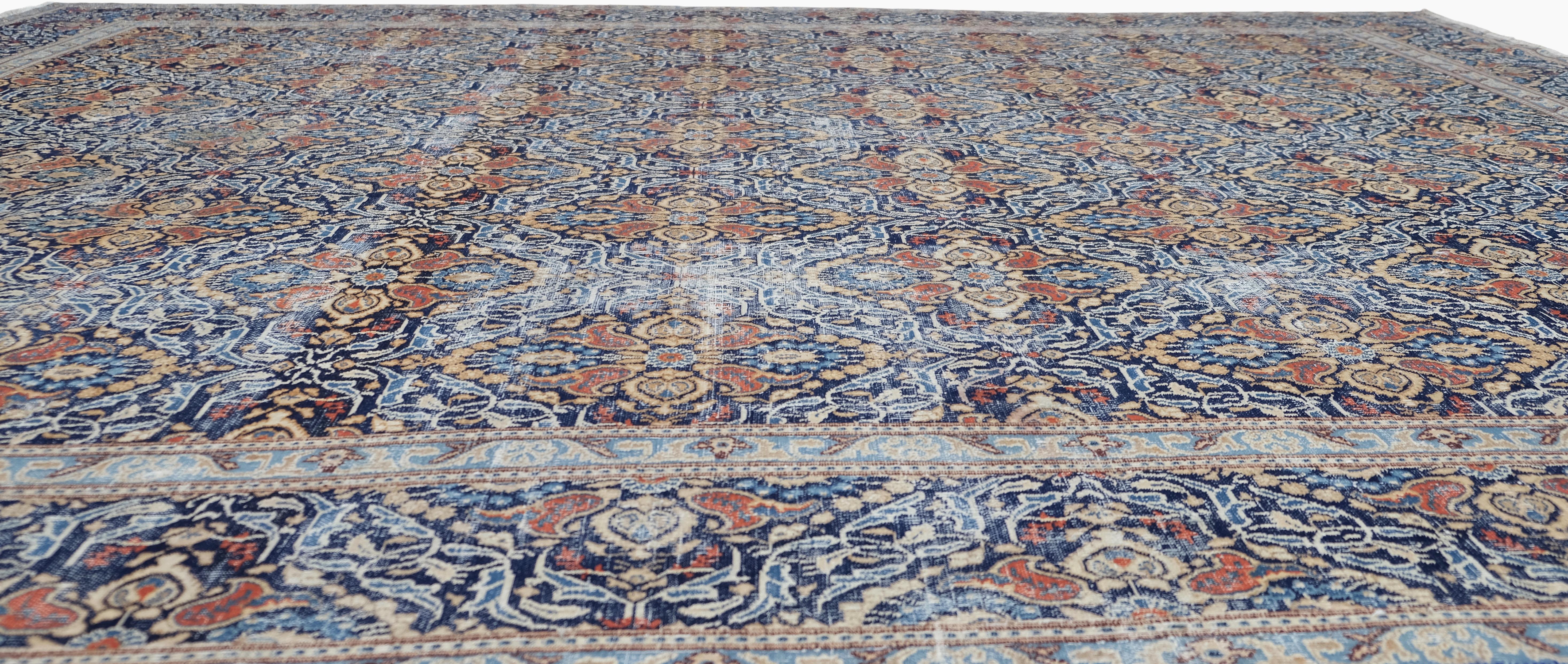 Perse Tapis Tabriz rouge et bleu ancien 9'9''x12'9'' en vente