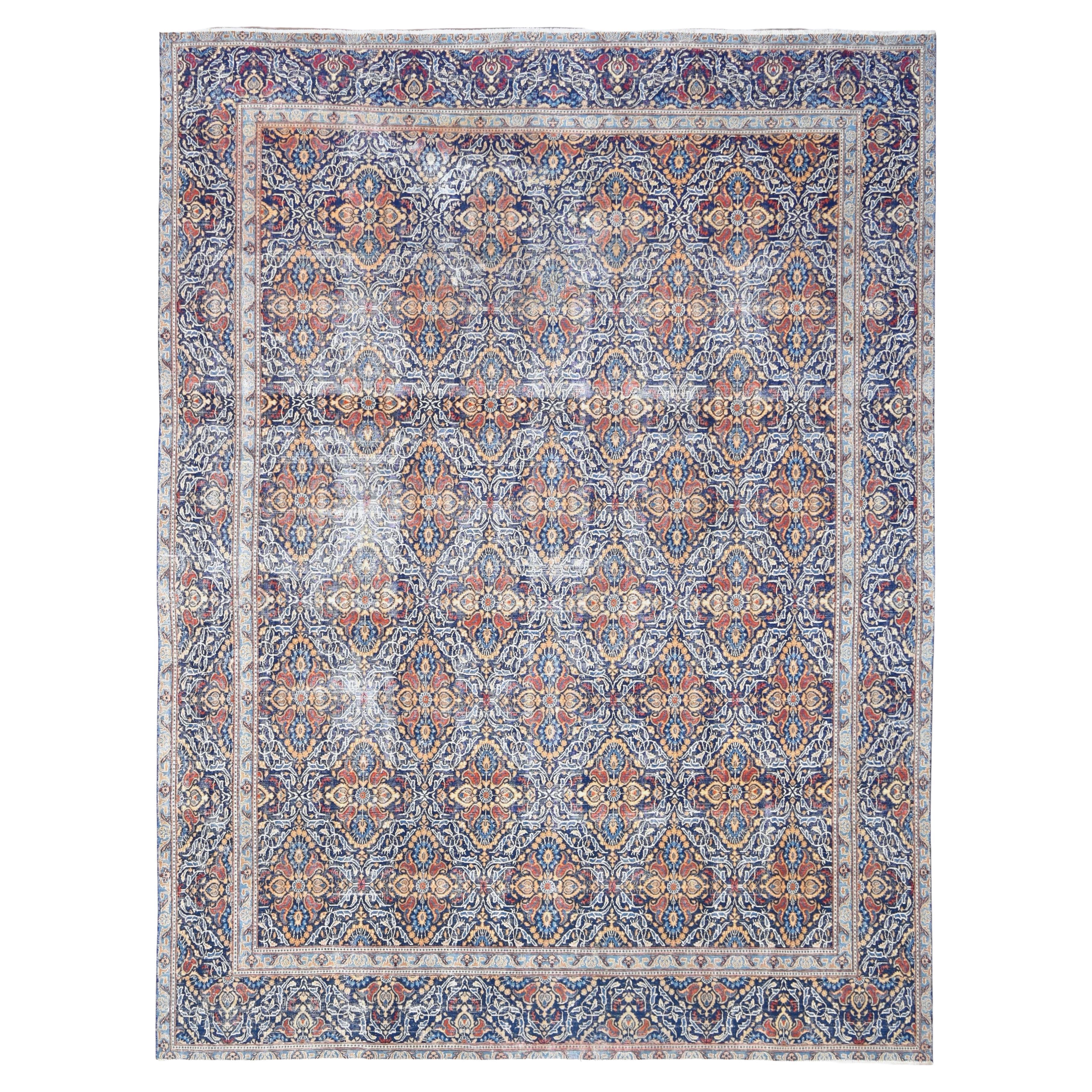 Tapis Tabriz rouge et bleu ancien 9'9''x12'9'' en vente