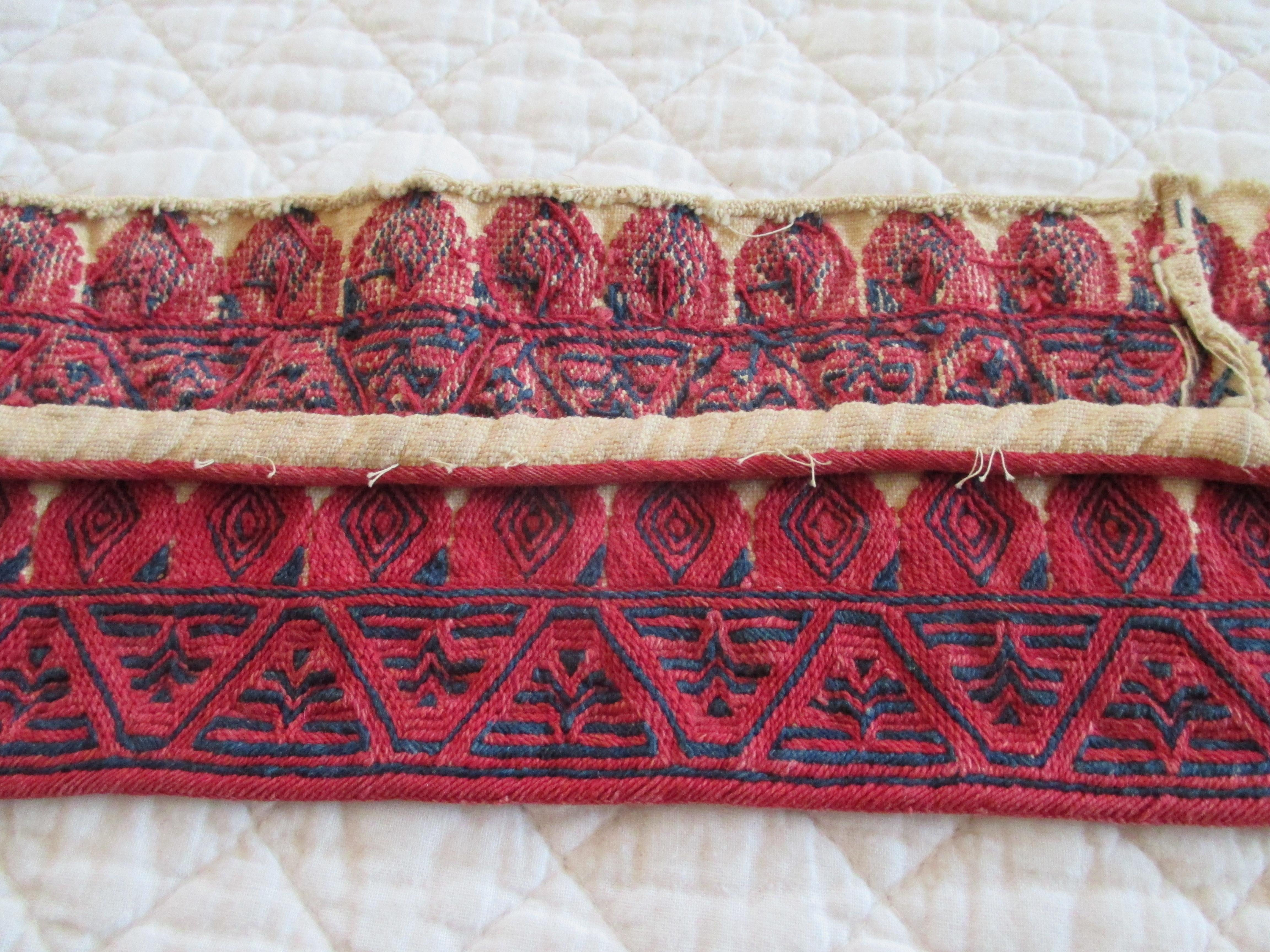 Tribal Antique Red and Blue Woven Decorative Linen Trim