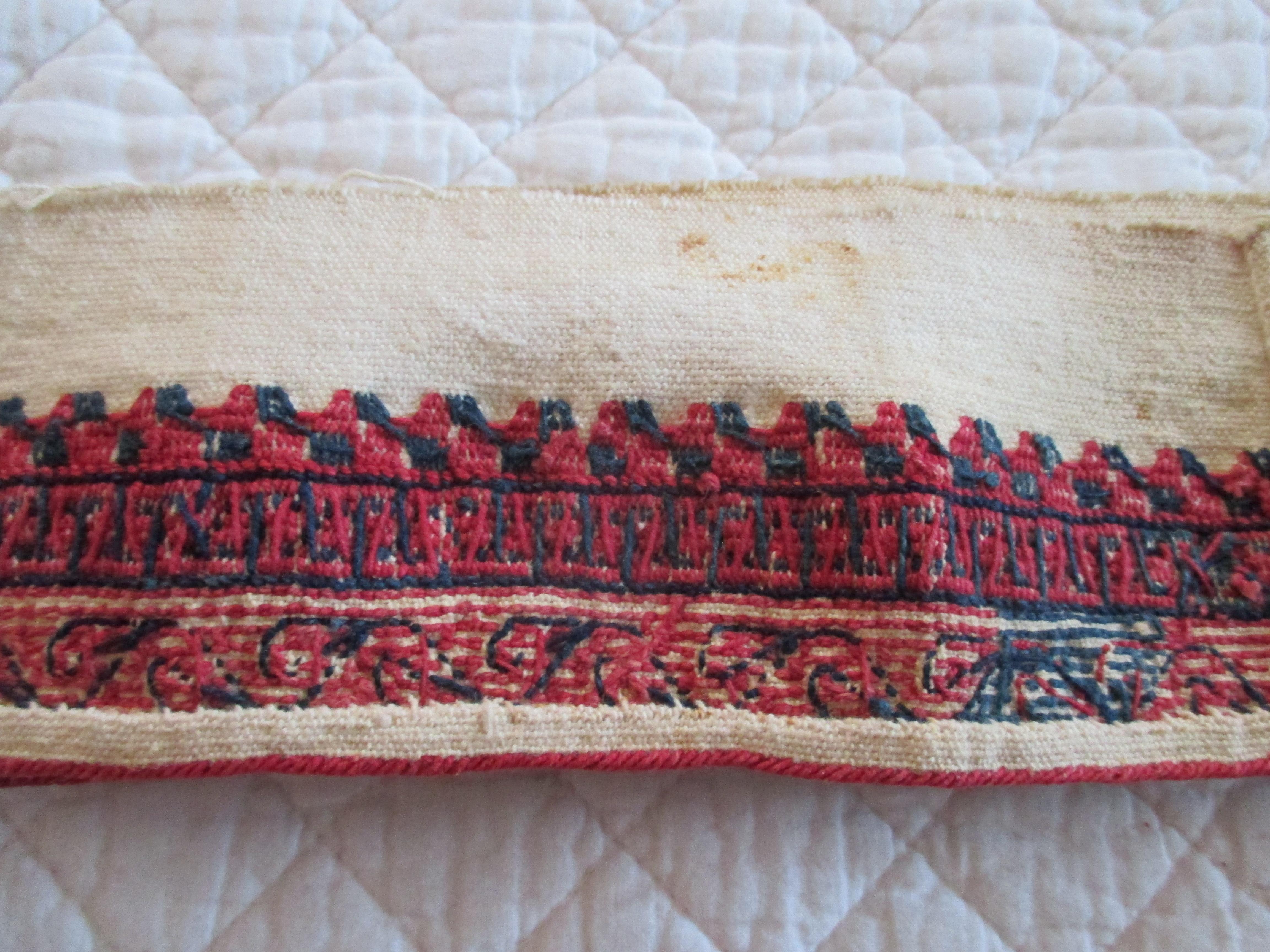 Nepalese Antique Red and Blue Woven Decorative Linen Trim