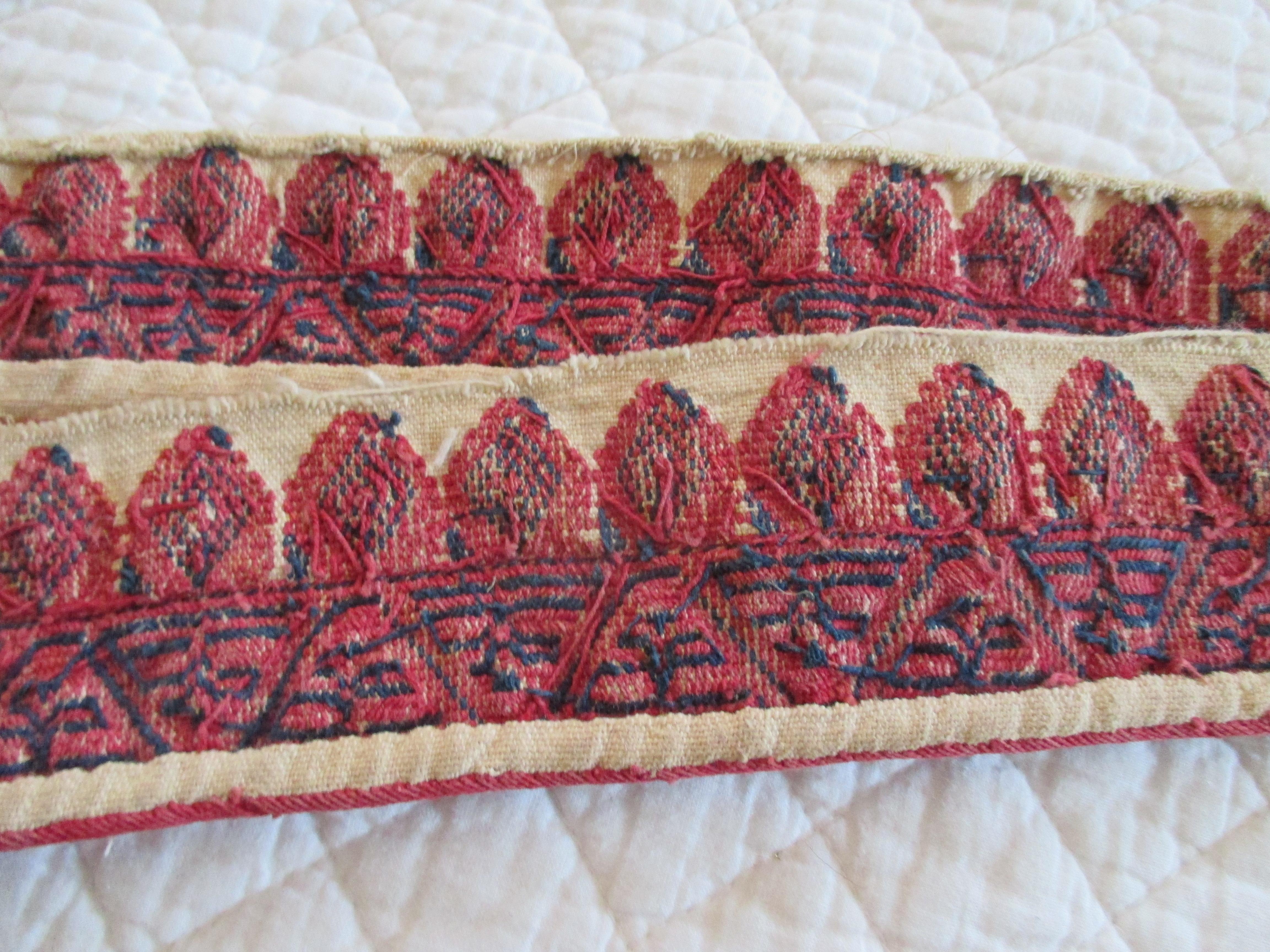 Nepalese Antique Red and Blue Woven Decorative Linen Trim