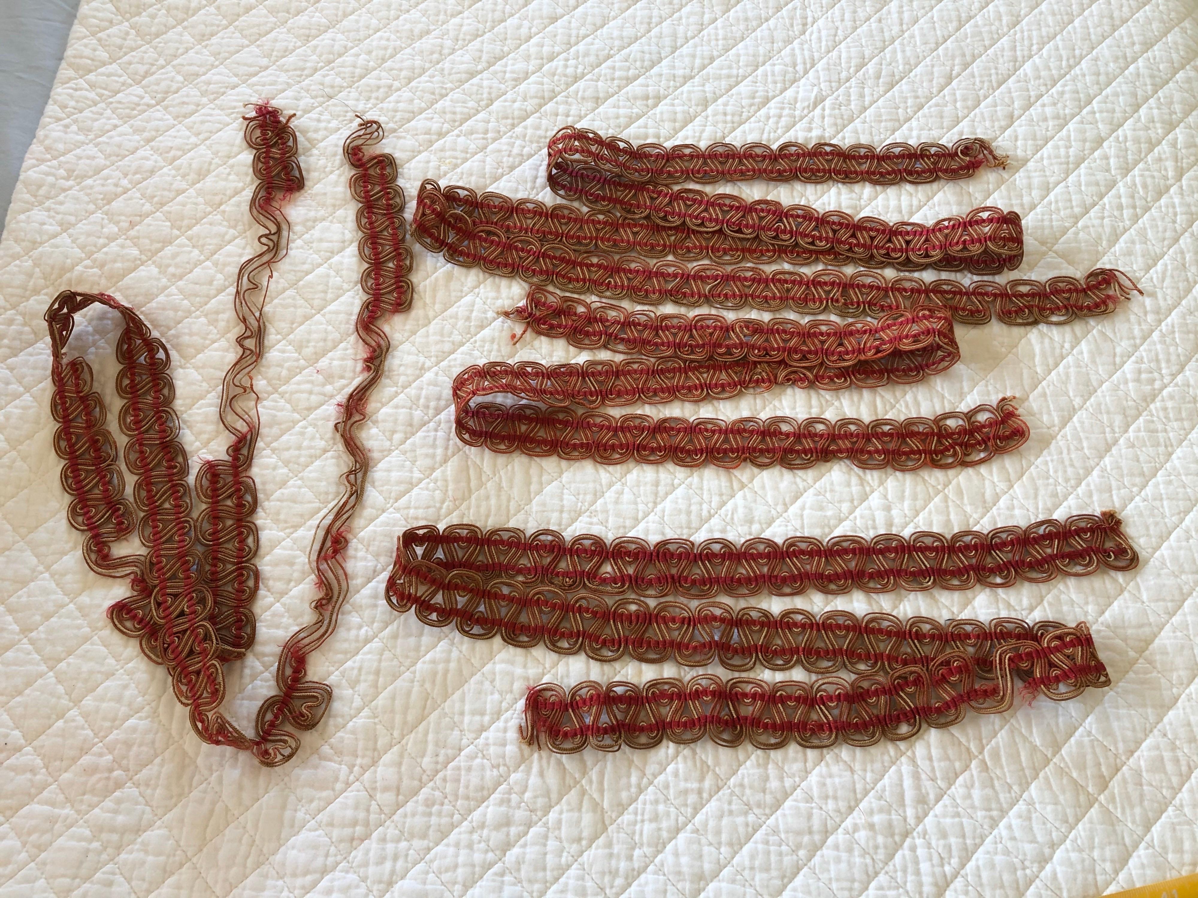 Antique Red and Gold French Woven and Braided Trims Lot In Fair Condition In Oakland Park, FL