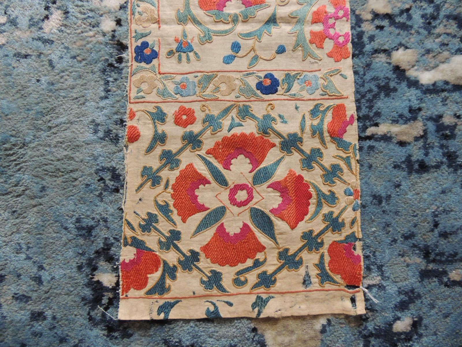 Hand-Crafted Antique Red and Green Floral Suzani Table Runner