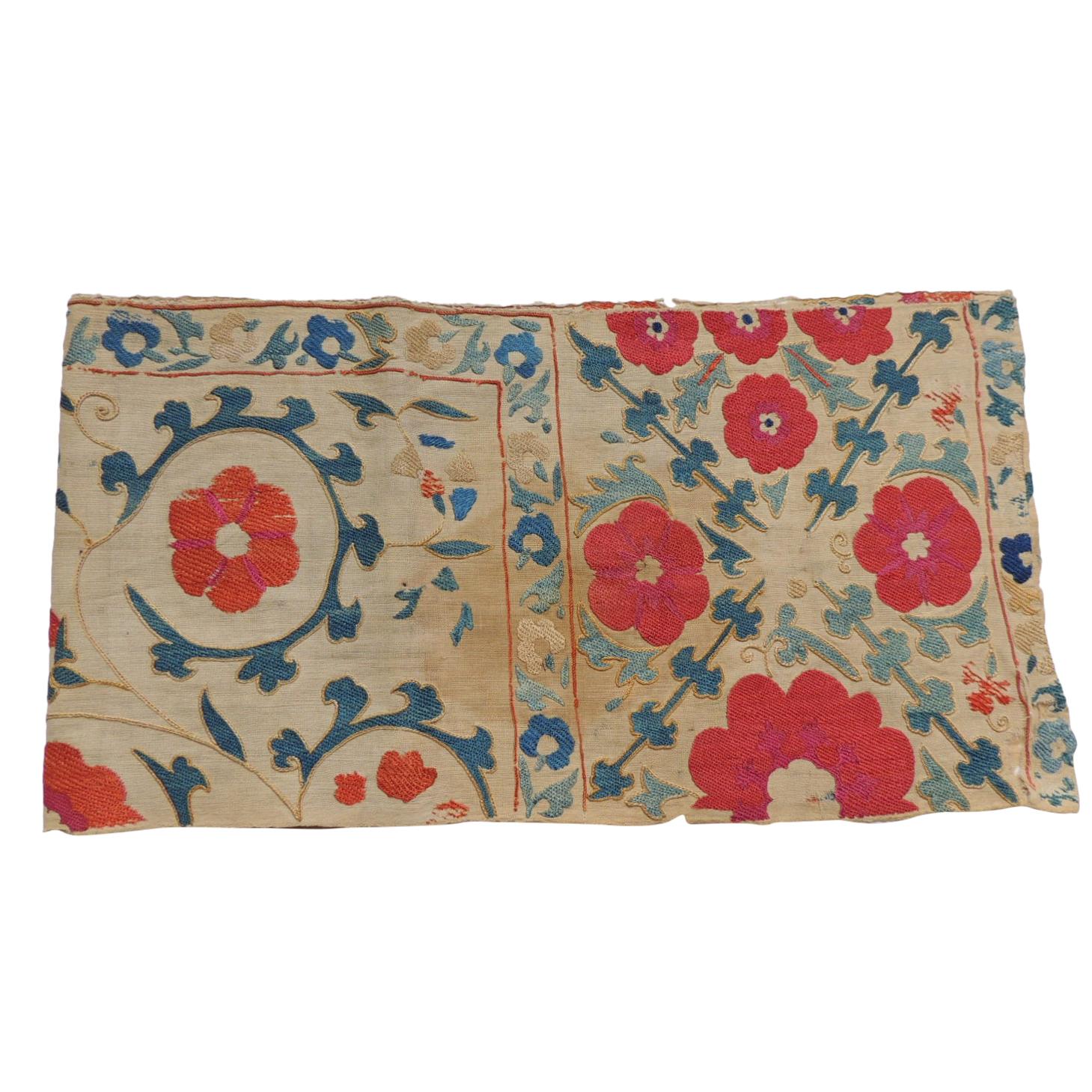 Antique Red and Green Floral Suzani Table Runner