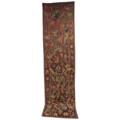 Antique Red and Green Italian Silk Floss Threads Embroidery Panel