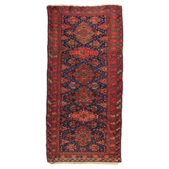 Vintage Red and Navy Blue Geometric Tribal Caucasian Soumak Rug