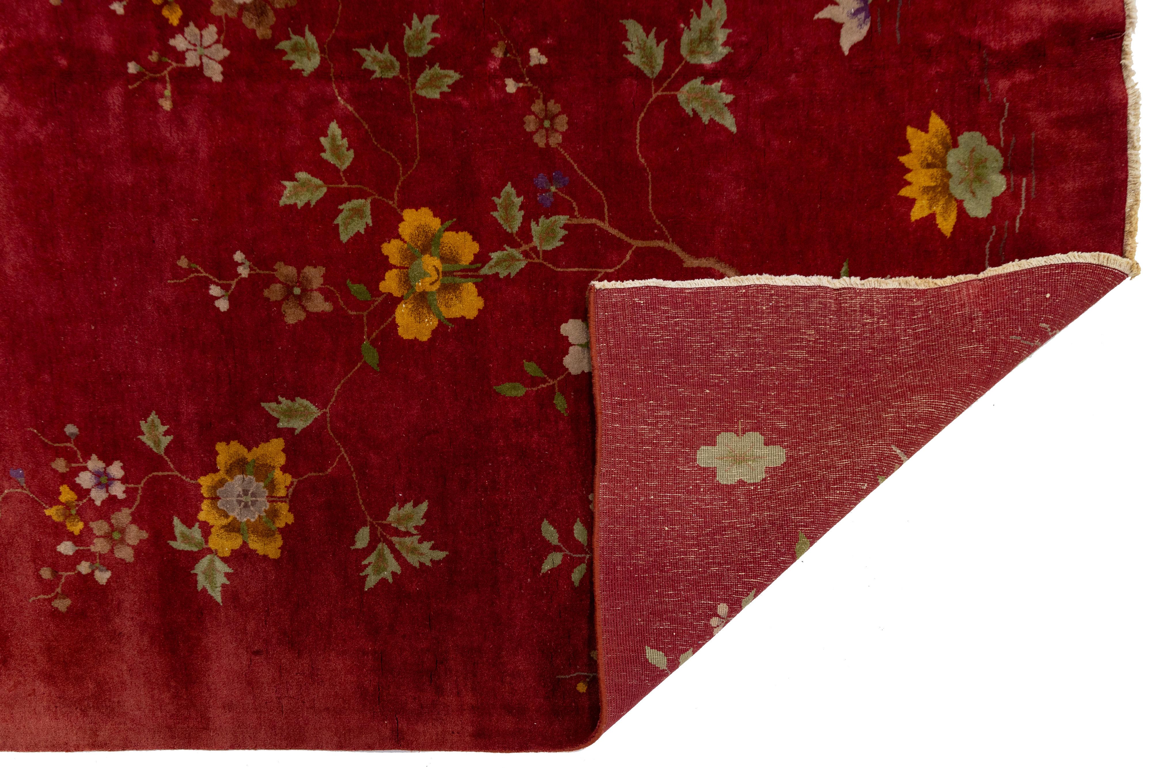 Early 20th Century 8 x 10 Antique Red Art Deco Chinese Handmade Wool Rug For Sale