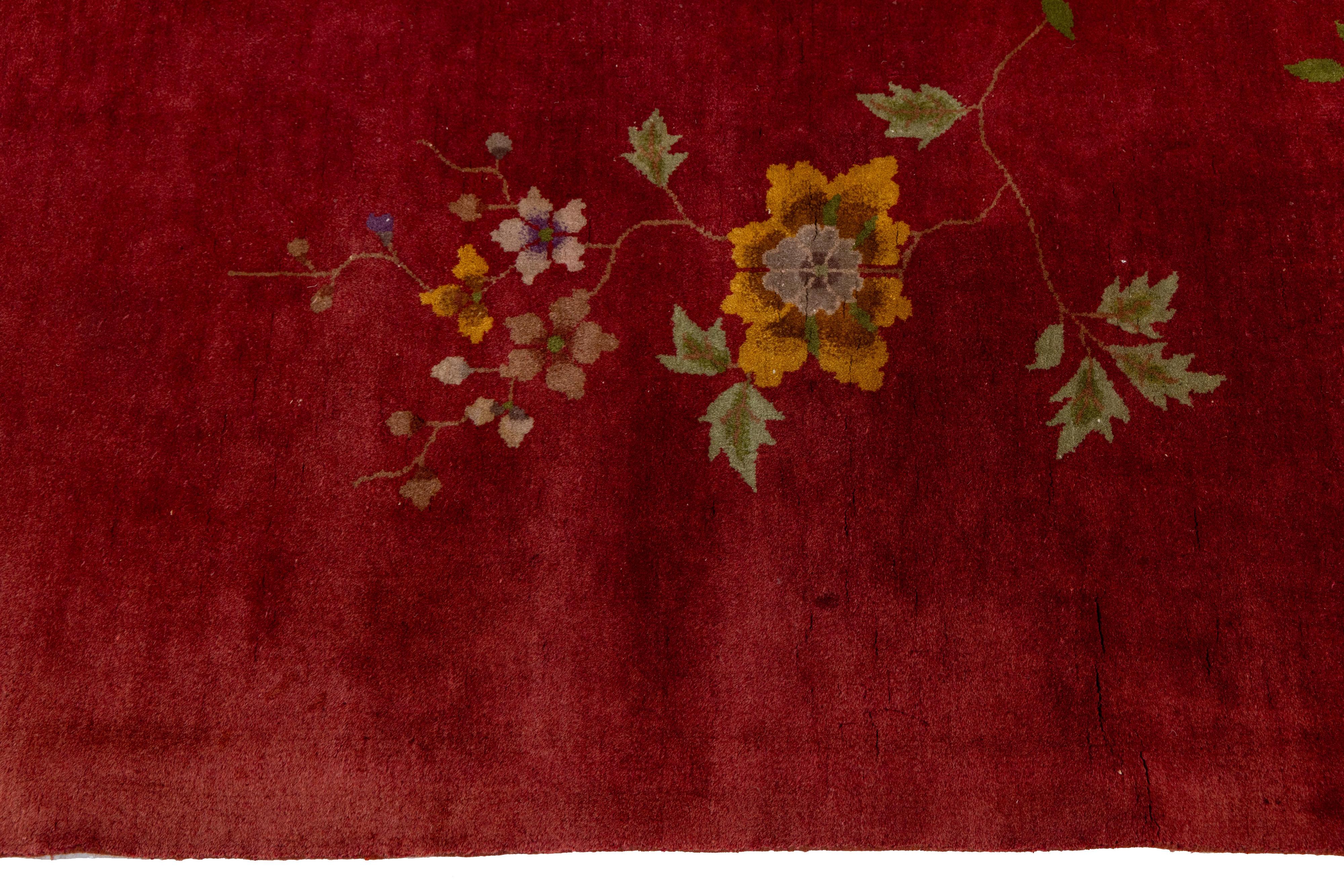 8 x 10 Antique Red Art Deco Chinese Handmade Wool Rug For Sale 1