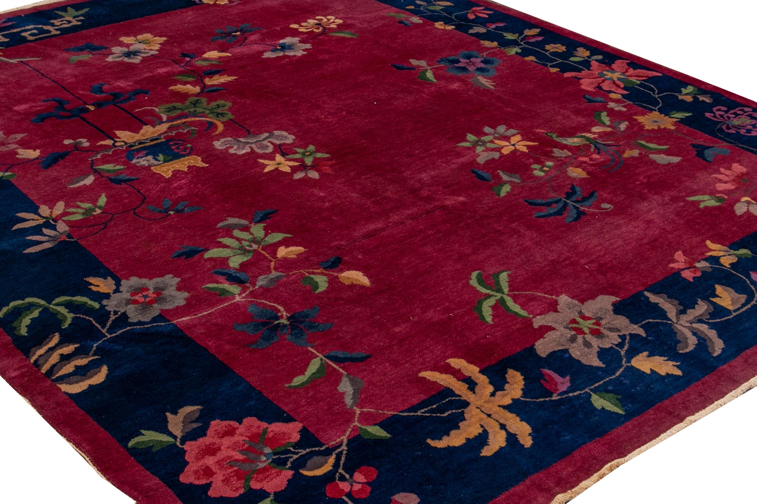 Antique Red Art Deco Chinese Wool Rug For Sale at 1stDibs