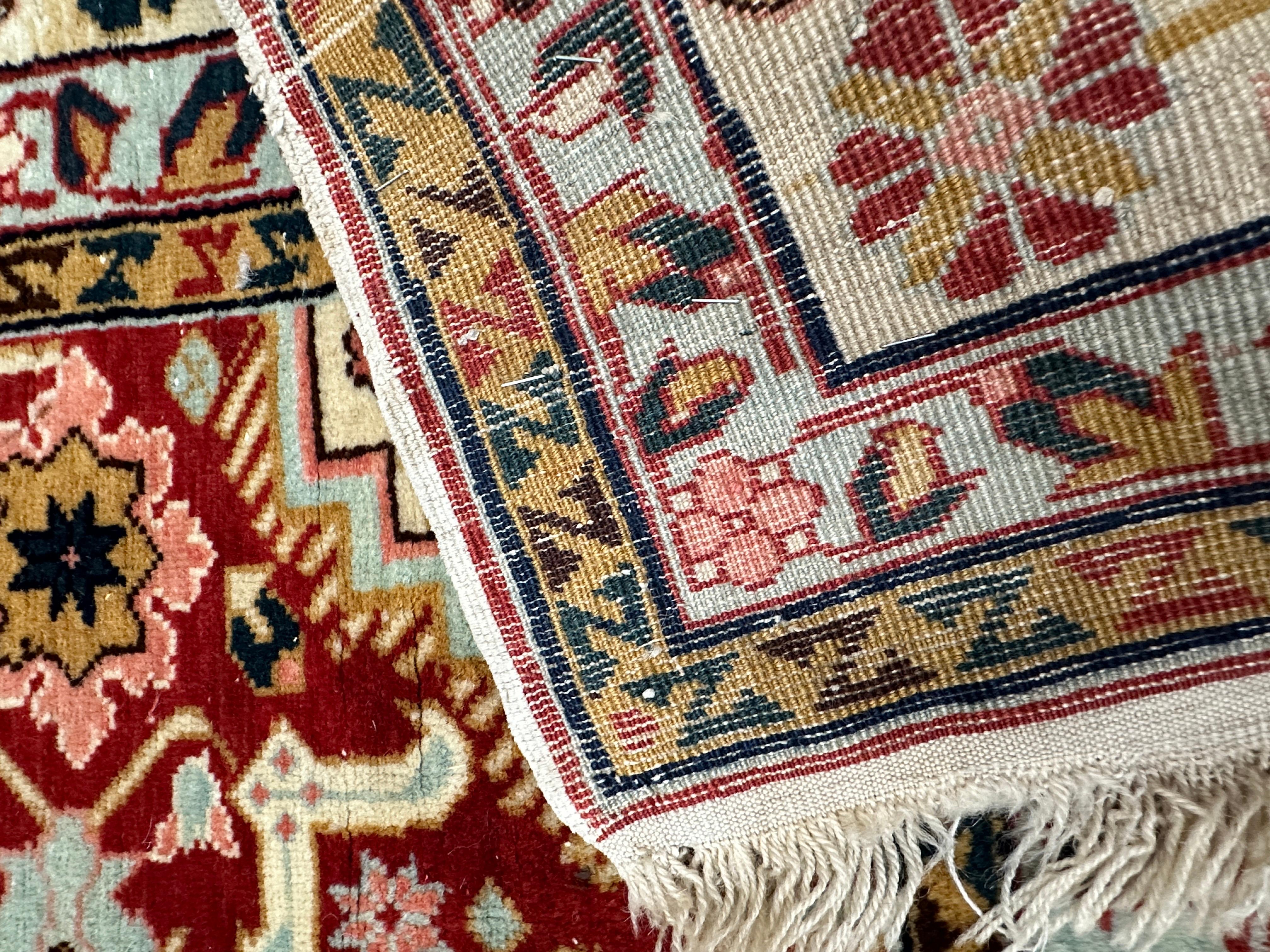 Old Red, Beige, and Blue Accent Rug In Good Condition For Sale In West Hollywood, CA