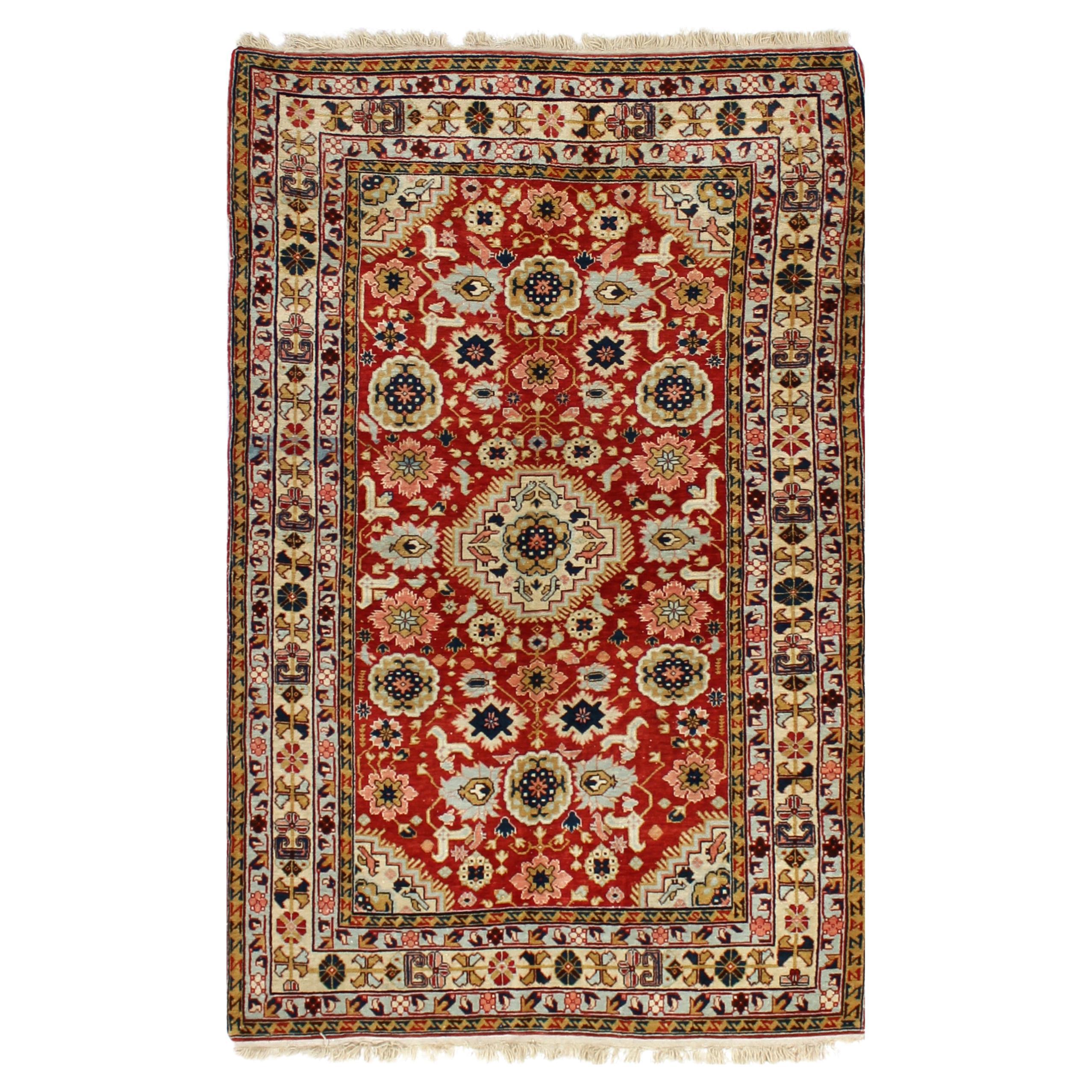 Old Red, Beige, and Blue Accent Rug For Sale