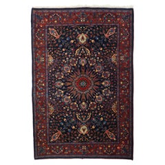 Ancien tapis rouge Bidjar, noué à la main, 10,16 cm x 15,24 cm