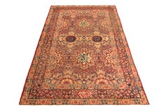 Antique Red Blue Cream Kerman Lavar Floral Wool Persian Rug by Rug & Kilim