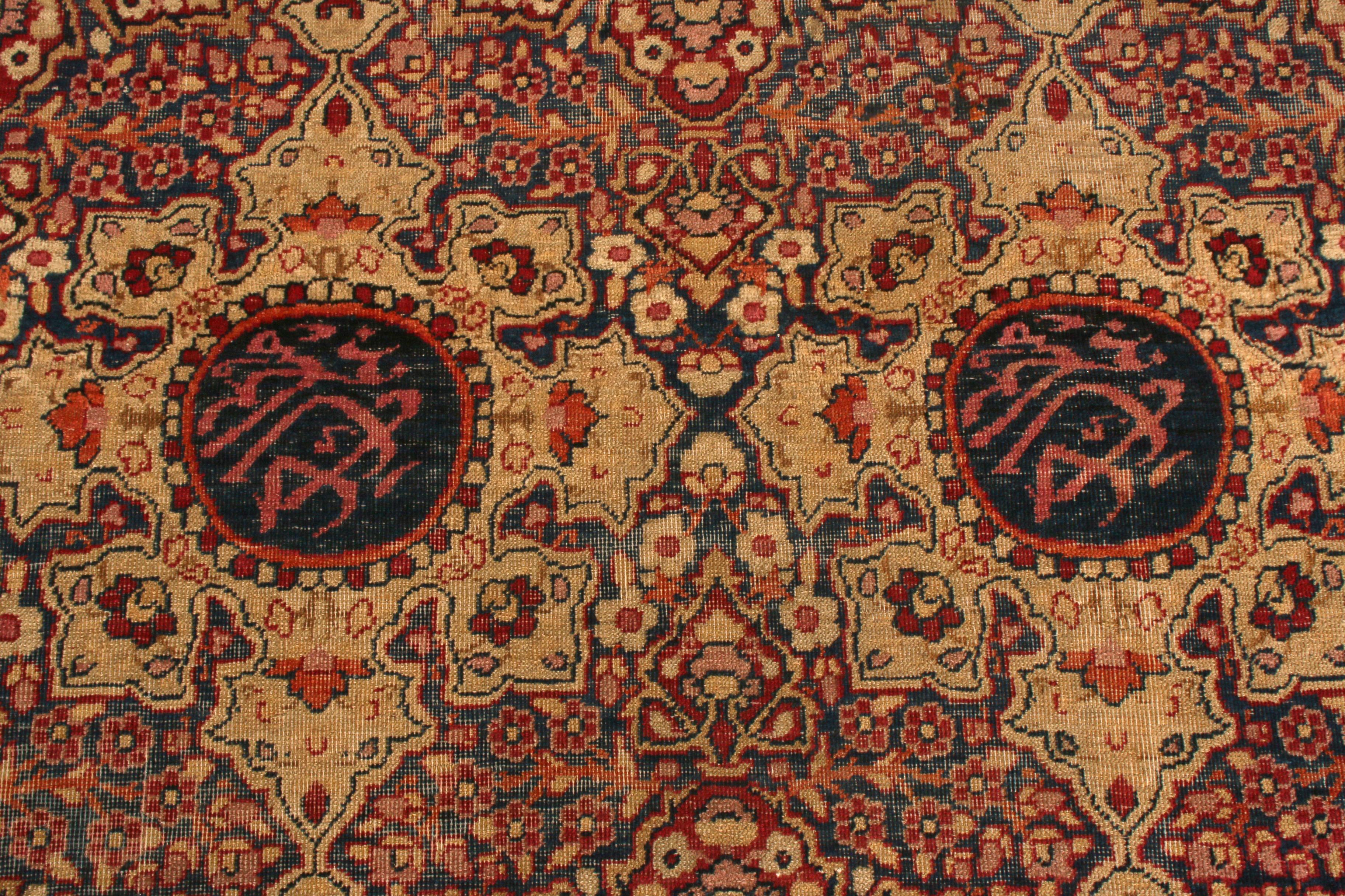 Antique Red Blue Cream Kerman Lavar Floral Wool Persian Rug by Rug & Kilim In Good Condition For Sale In Long Island City, NY