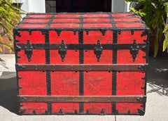 Antique Red C. A. Taylor Chicago Steamer Trunk