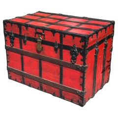 Antique Red C. A. Taylor Chicago Steamer Trunk