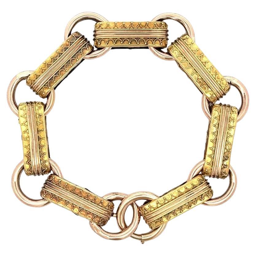Antiquities Red Carpet Granulation Gold Bar and Circle Link Statement Bracelet en vente