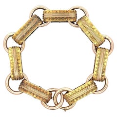 Statement-Armband aus antikem rotem Teppich Granulation Gold Bar und Kreisgliedern