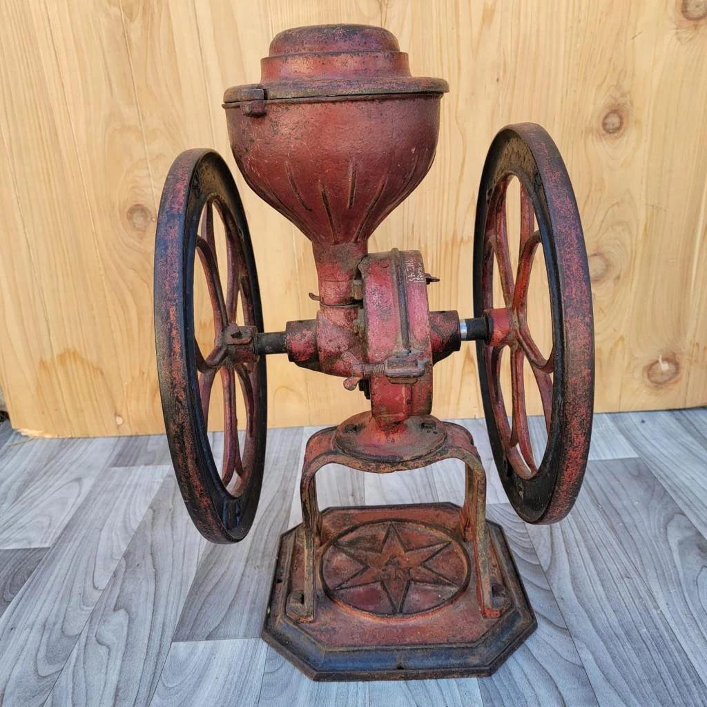 Antique Red Cast Iron Star Mill Co. Philadelphia No. 7 Coffee Grinder For Sale 1
