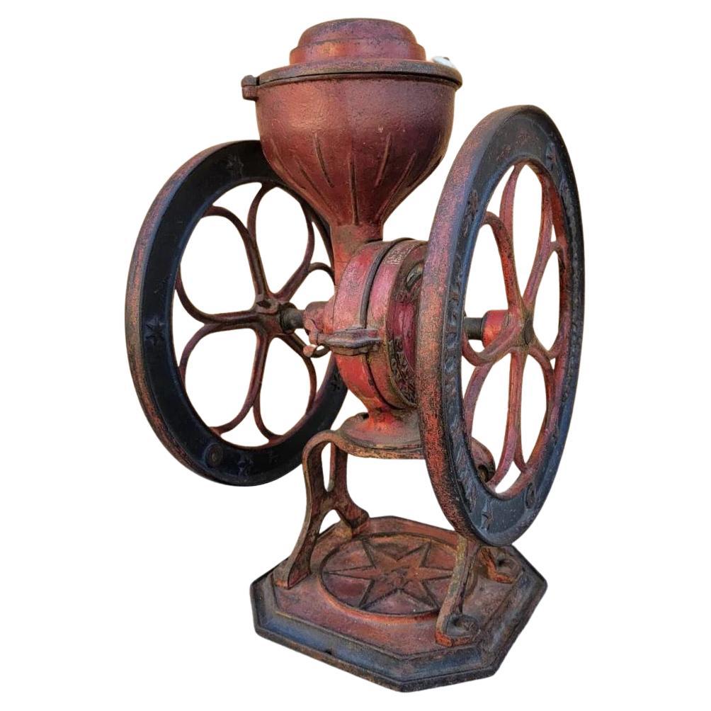 Antique Red Cast Iron Star Mill Co. Philadelphia No. 7 Coffee Grinder For Sale