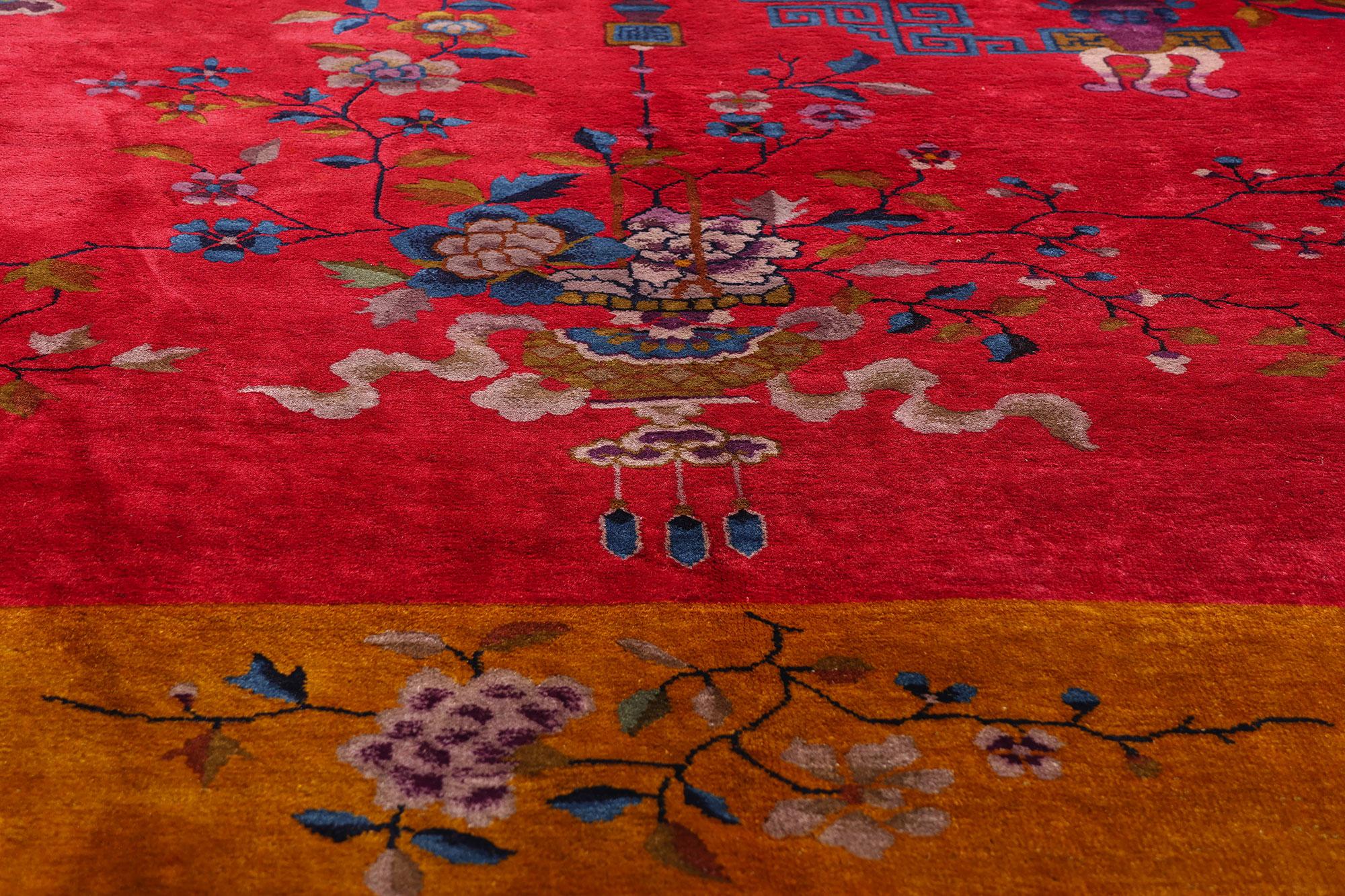 20th Century Antique Red Chinese Art Deco Rug For Sale