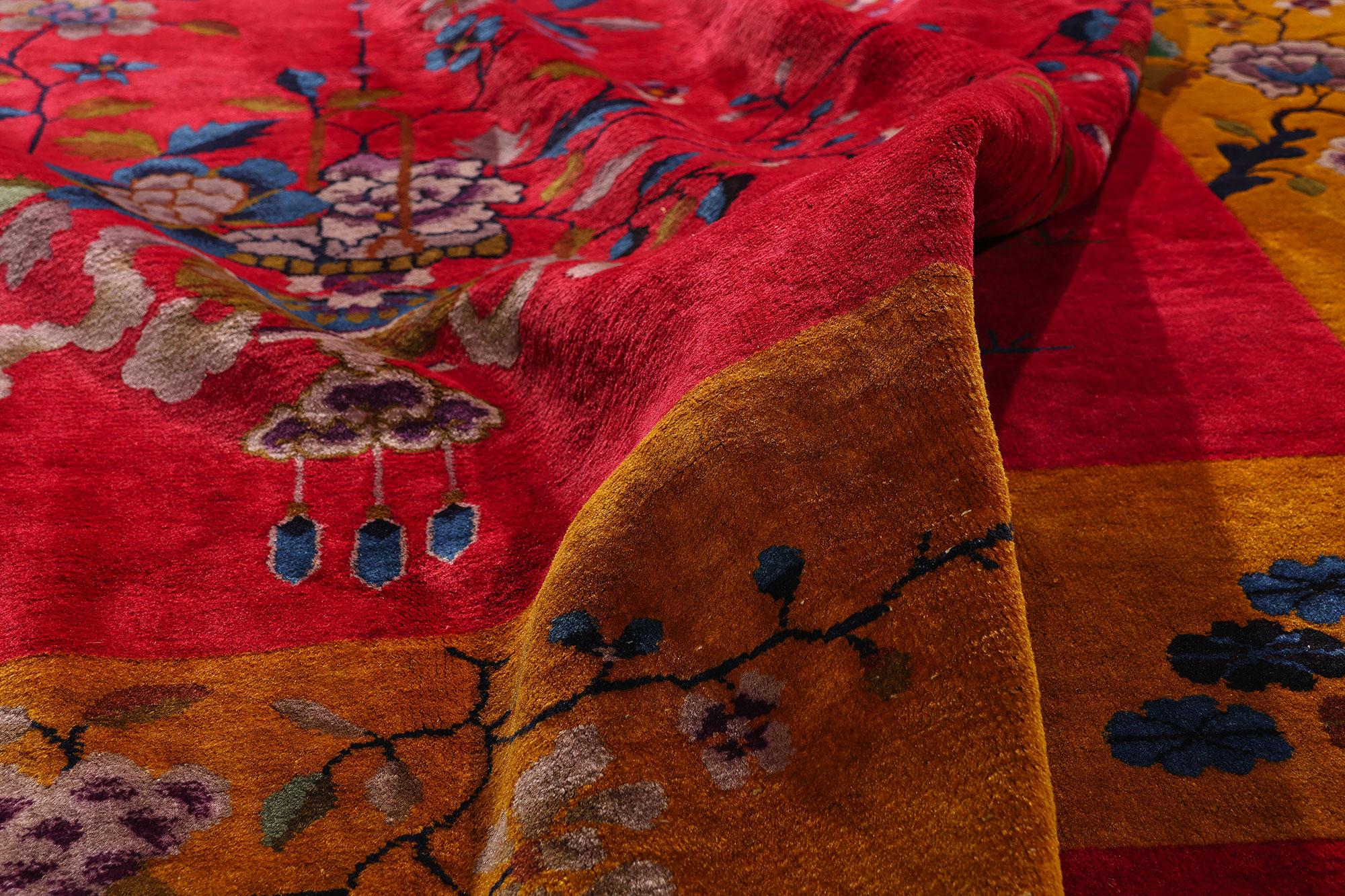 Wool Antique Red Chinese Art Deco Rug For Sale