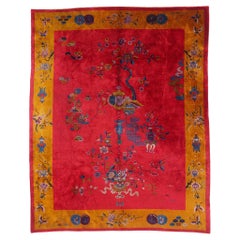 Antique Red Chinese Art Deco Rug