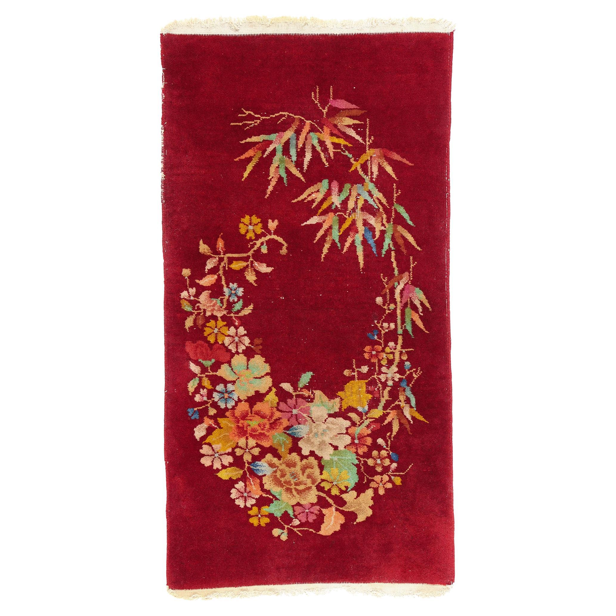 Antique Red Chinese Art Deco Rug, Maximalist Style Meets Sensual Decadence