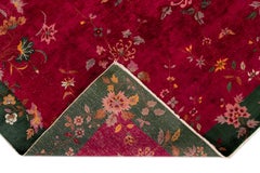 Antique Red Chinese Art Deco Wool Rug